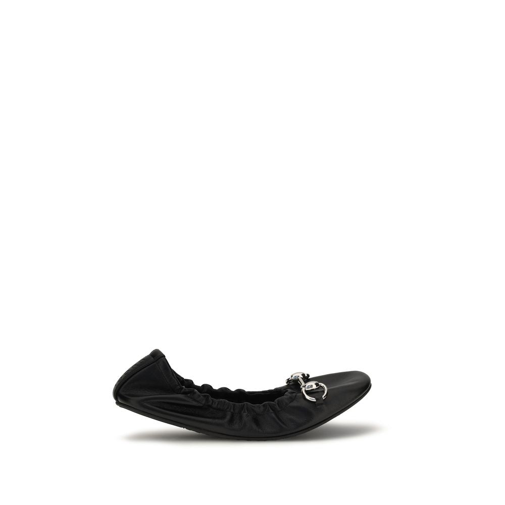 Gucci Black Calf Leather Bos Taurus Ballet Flats | Regal Royce