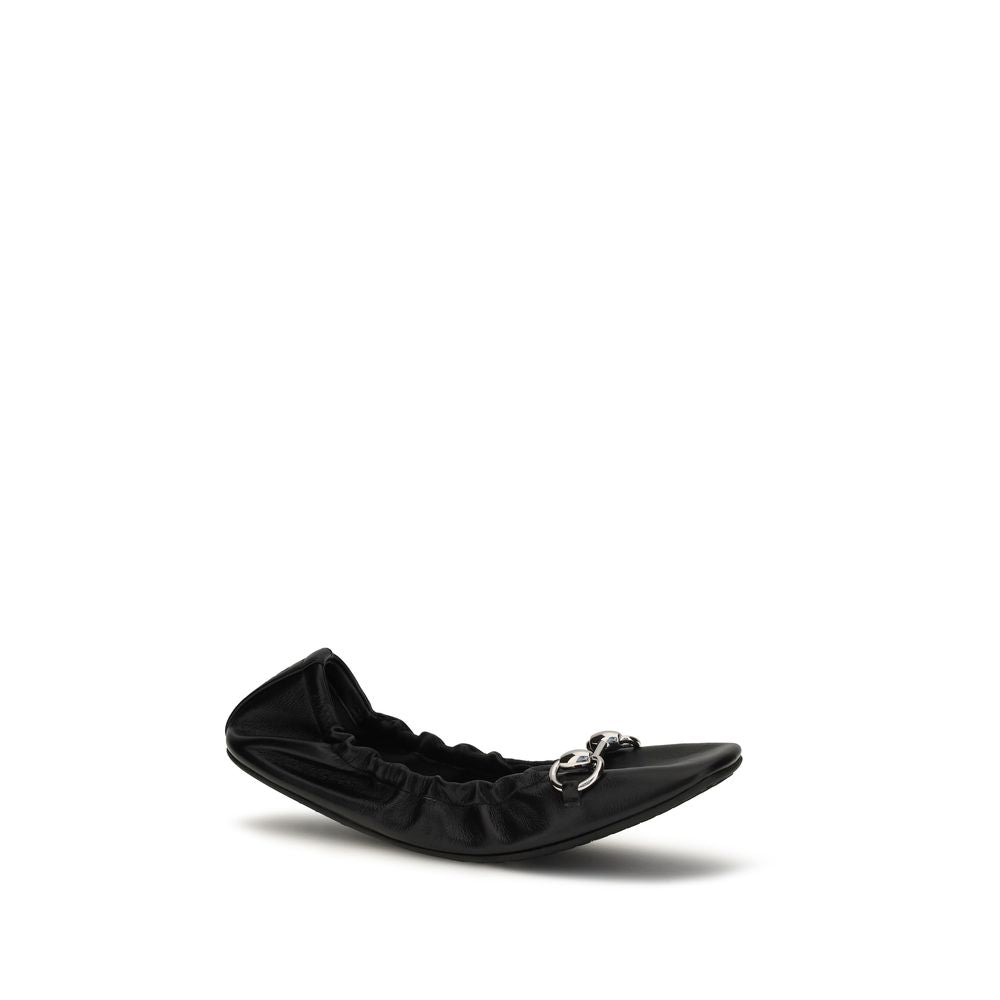 Gucci Black Calf Leather Bos Taurus Ballet Flats | Regal Royce