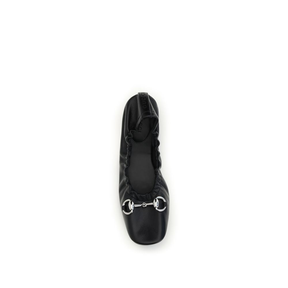 Gucci Black Calf Leather Bos Taurus Ballet Flats | Regal Royce