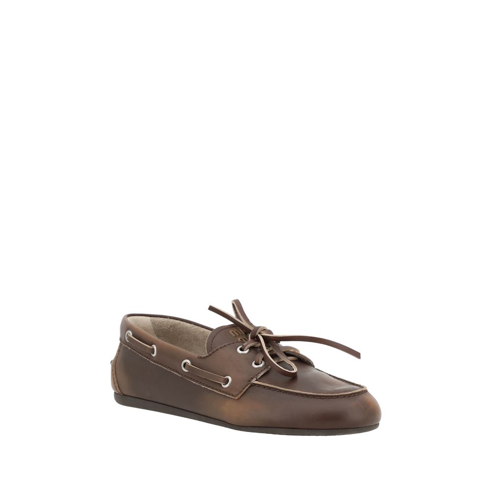 Miu Miu Brown Calf Leather Bos Taurus Slip-On Loafers | Regal Royce