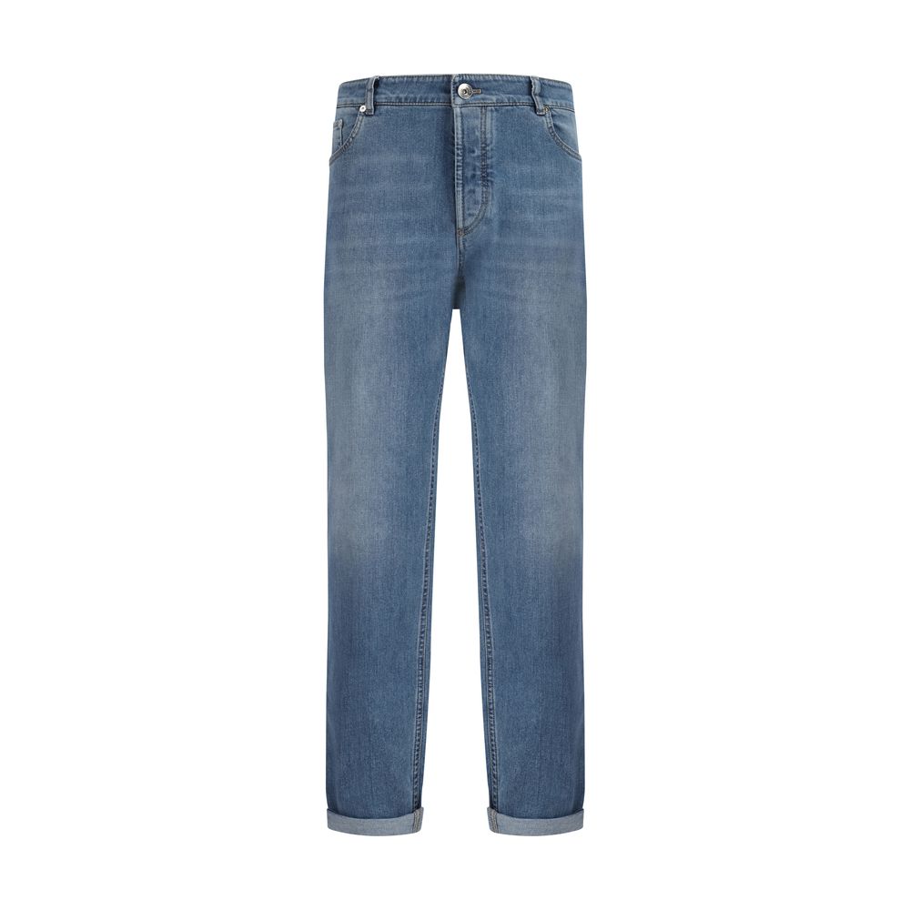 Brunello Cucinelli Blue Cotton Straight-Leg Jeans | Regal Royce