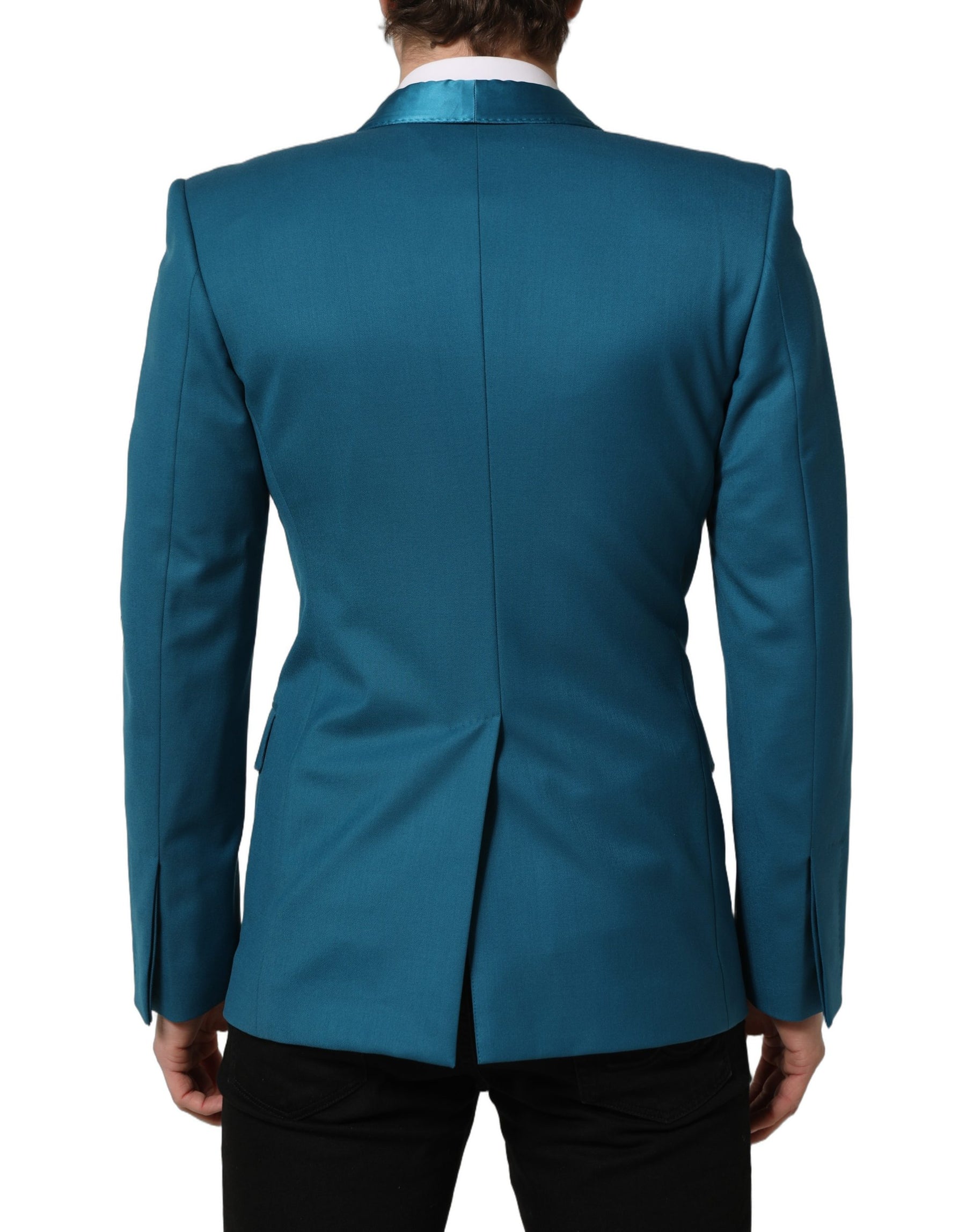 Dolce & Gabbana Teal Wool Double Breasted Formal Coat Blazer | Regal Royce