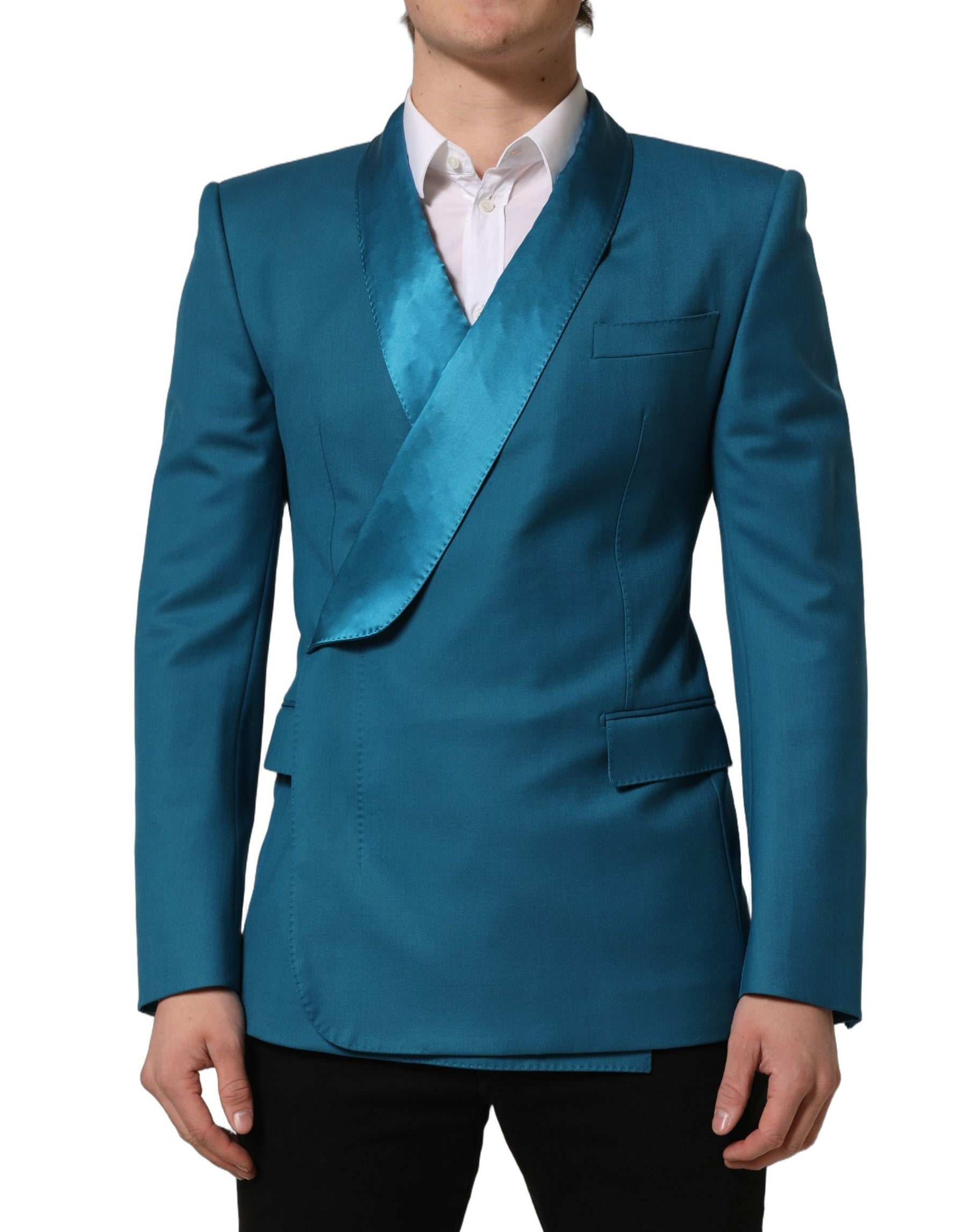 Dolce & Gabbana Teal Wool Double Breasted Formal Coat Blazer | Regal Royce