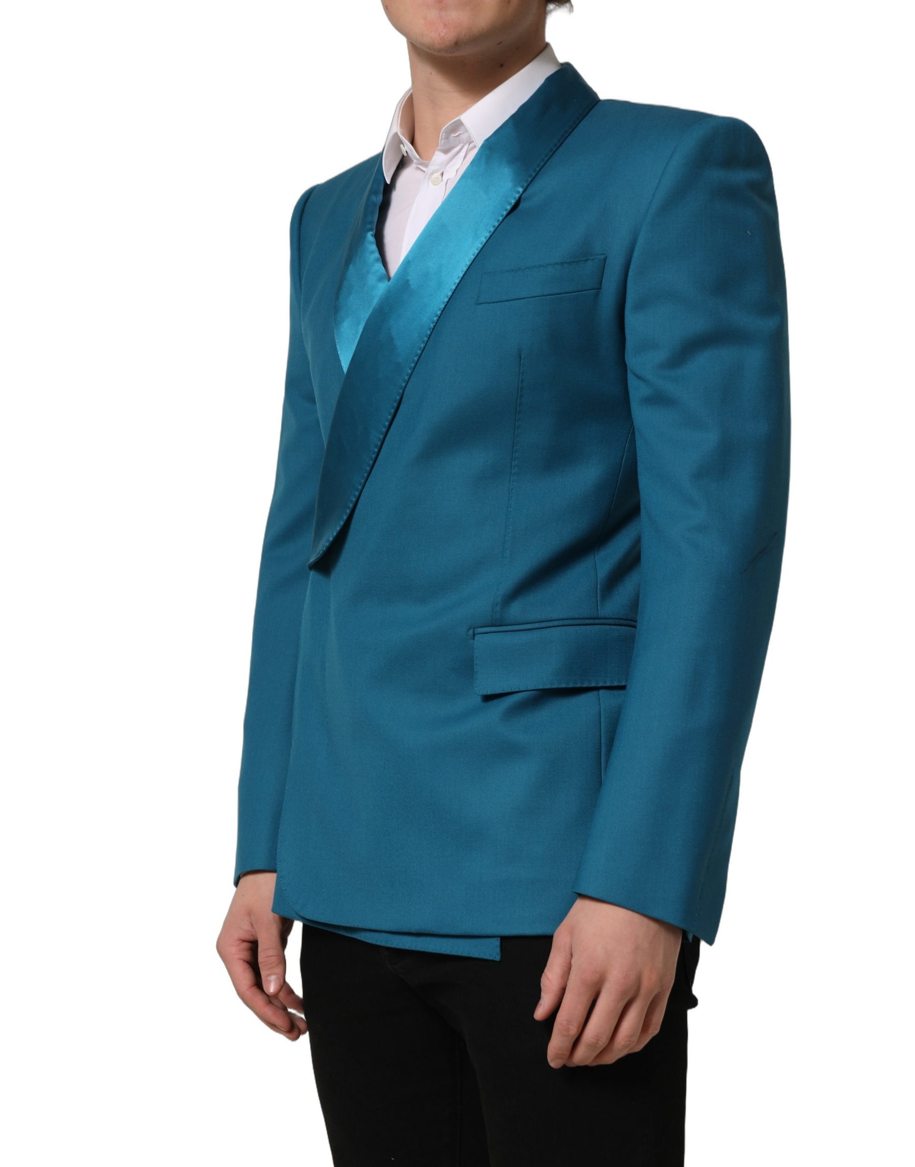 Dolce & Gabbana Teal Wool Double Breasted Formal Coat Blazer | Regal Royce