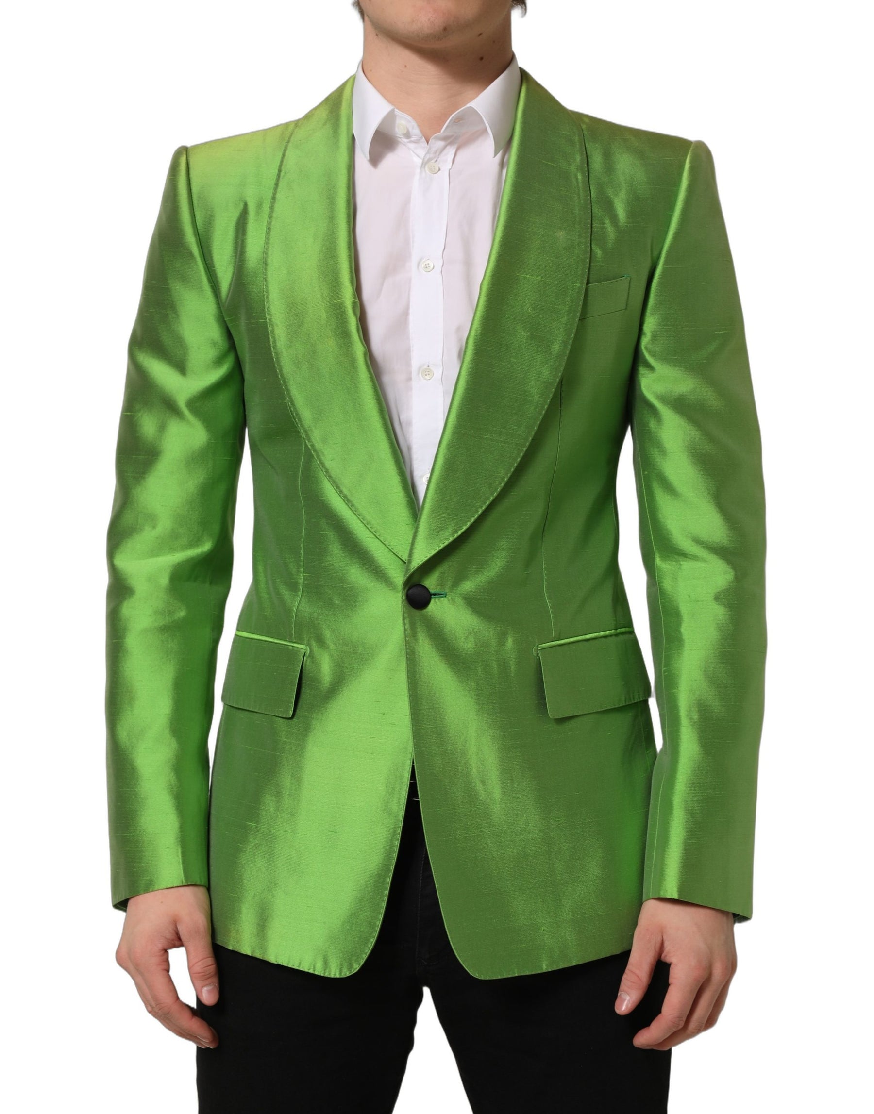 Dolce & Gabbana Green Silk SingleBreasted Embellished Blazer | Regal Royce