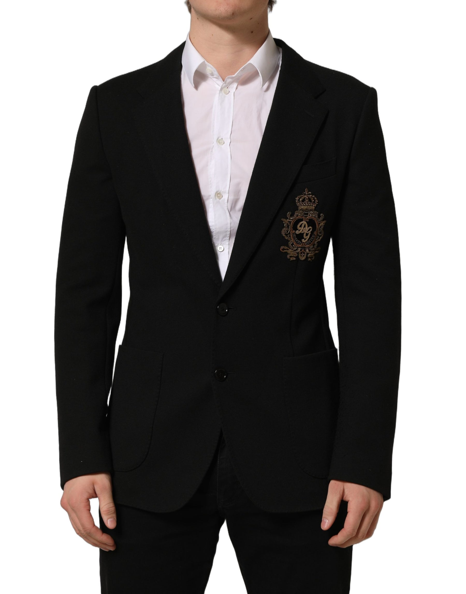 Dolce & Gabbana Black Logo Crest SingleBreasted Coat Blazer | Regal Royce