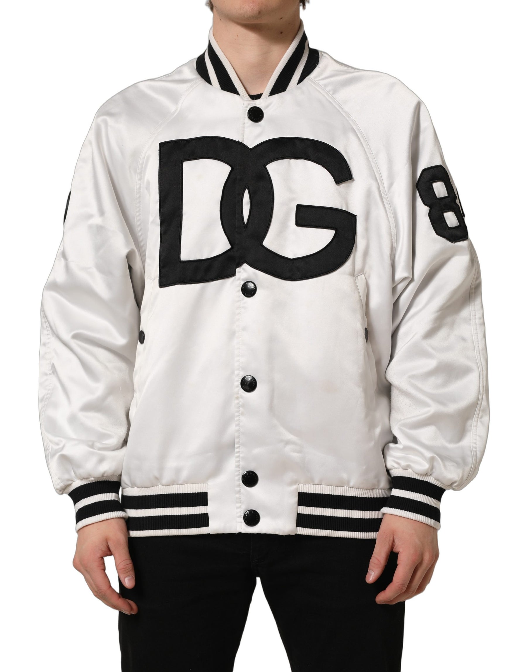 Dolce & Gabbana White DG Logo Polyester JerseyBomber Jacket | Regal Royce