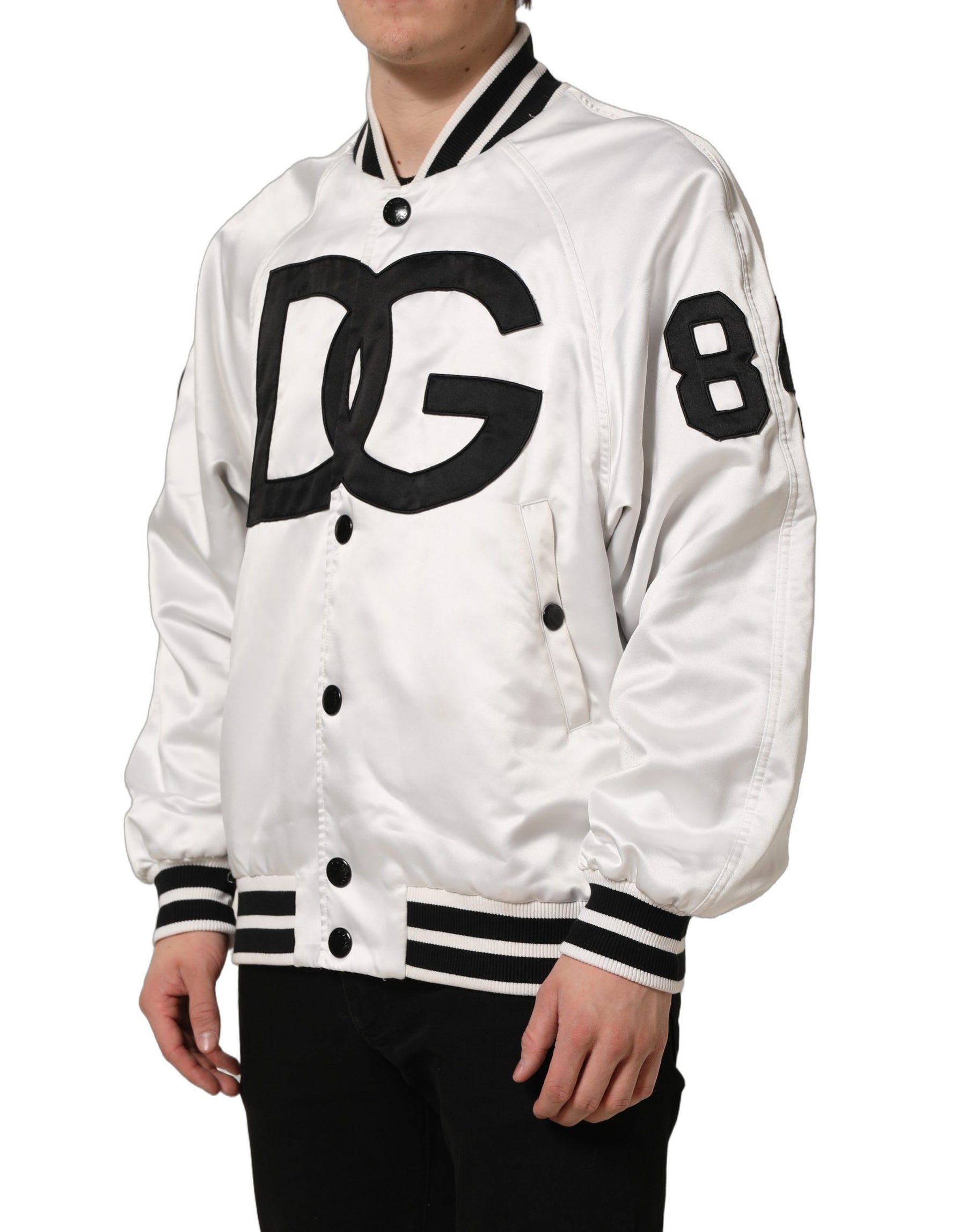 Dolce & Gabbana White DG Logo Polyester JerseyBomber Jacket | Regal Royce