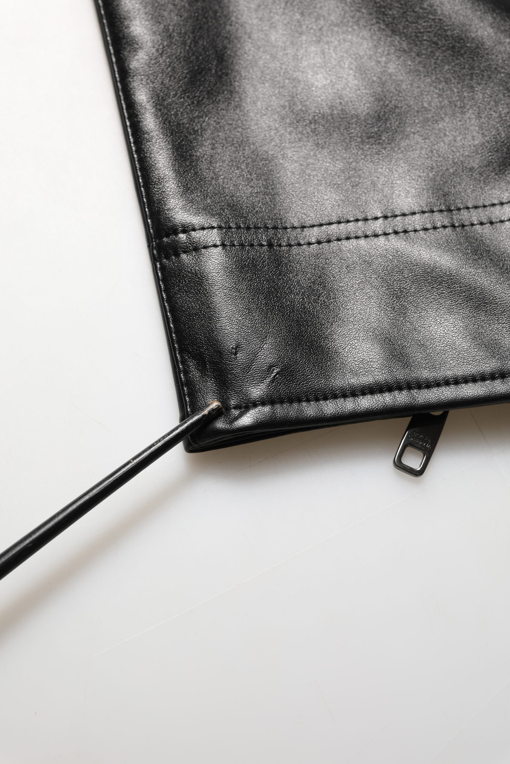 Dolce & Gabbana Black PU Leather Zipper Men Trouser Pants | Regal Royce