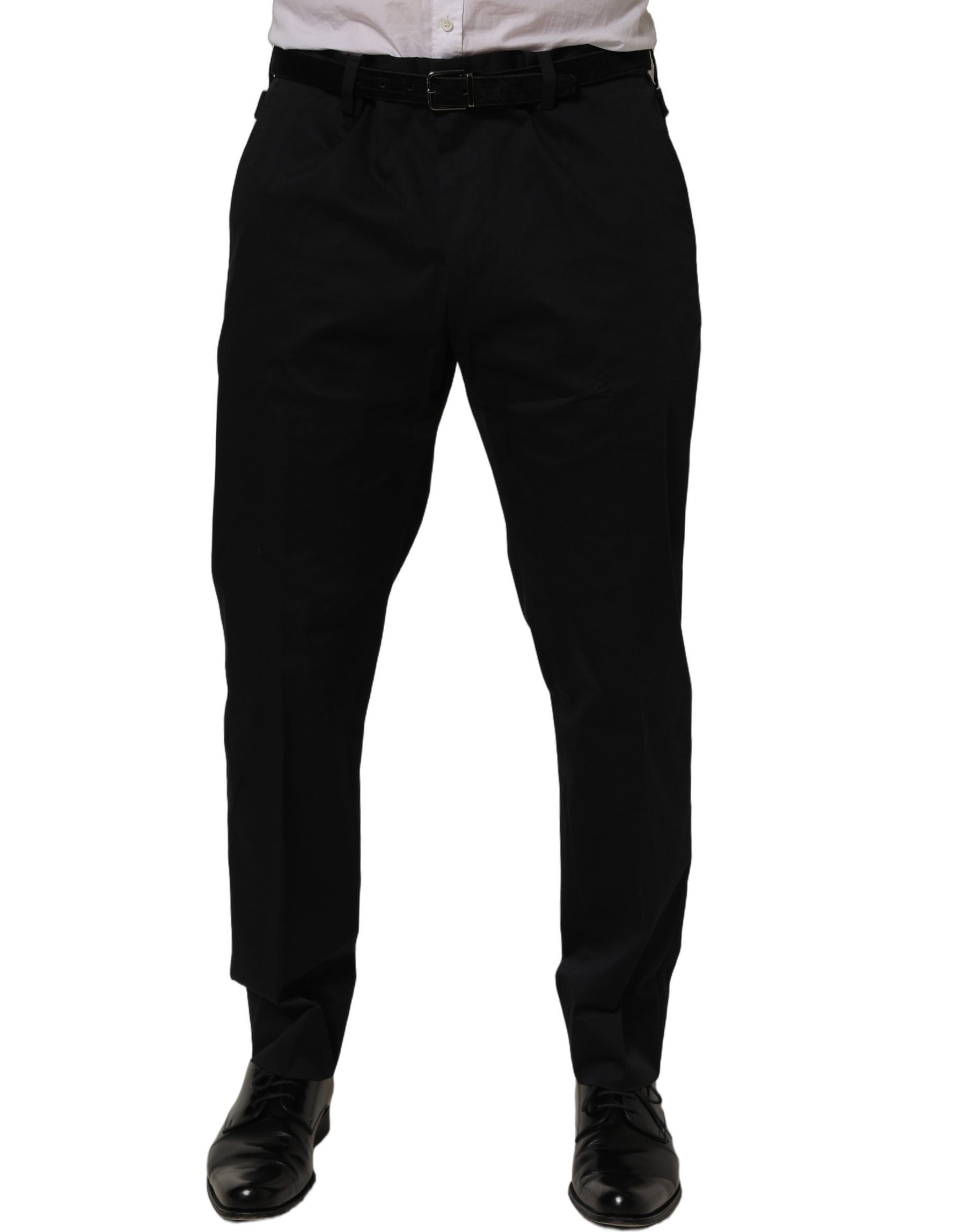 Dolce & Gabbana Black Cotton Tapered Leg Dress Trouser Pants | Regal Royce