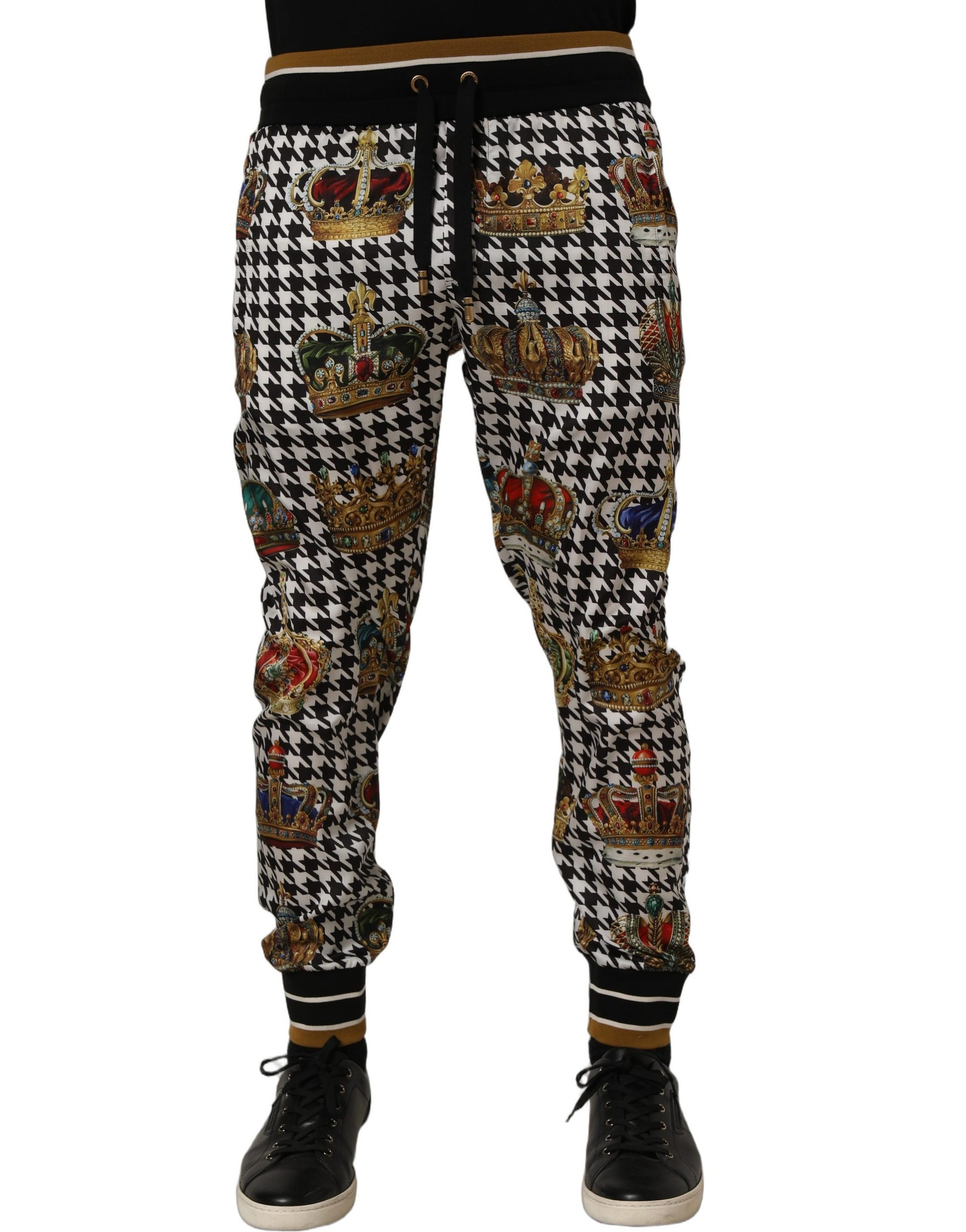 Dolce & Gabbana Multicolor Houndstooth Crown Men Sweatpants Pants | Regal Royce