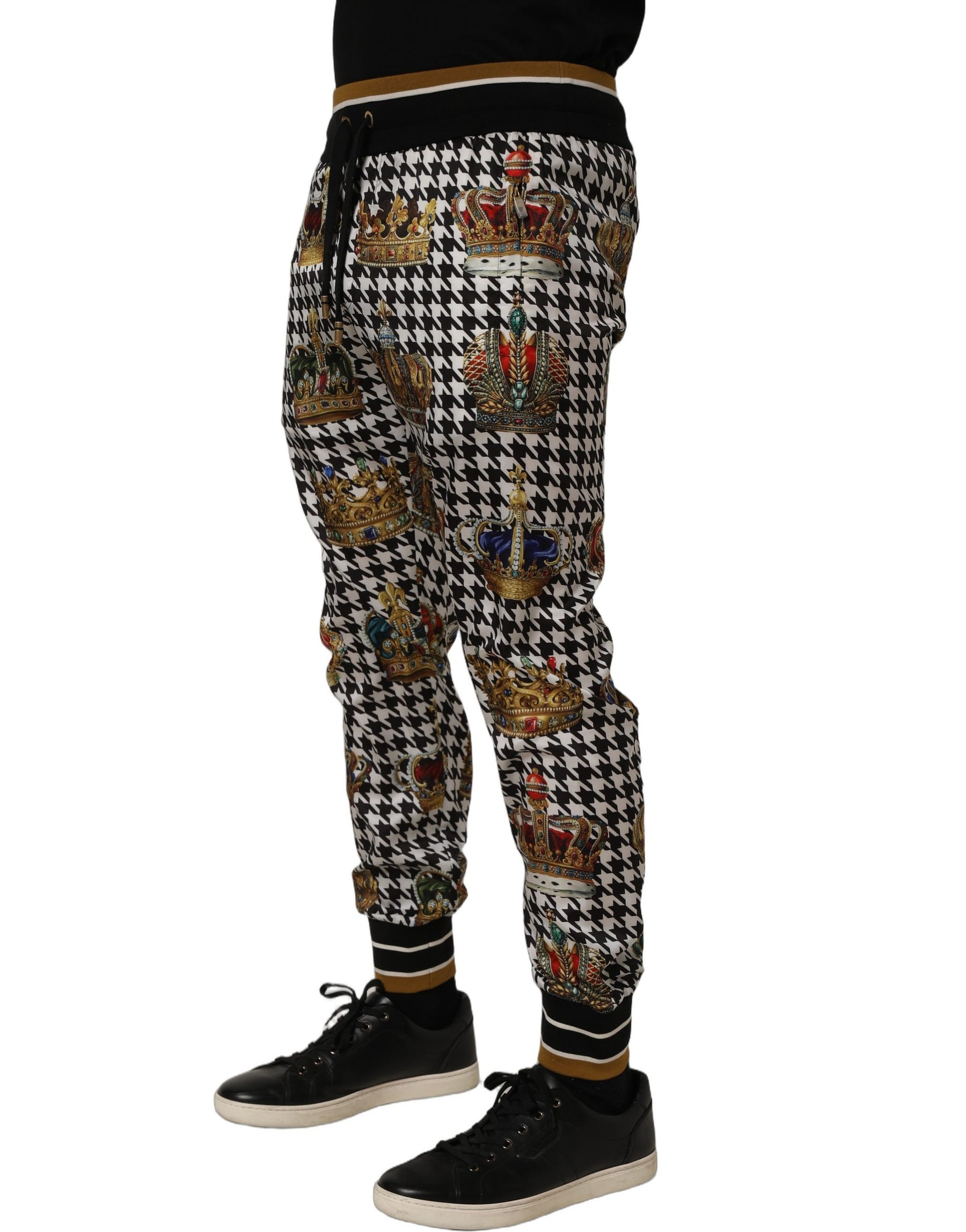 Dolce & Gabbana Multicolor Houndstooth Crown Men Sweatpants Pants | Regal Royce