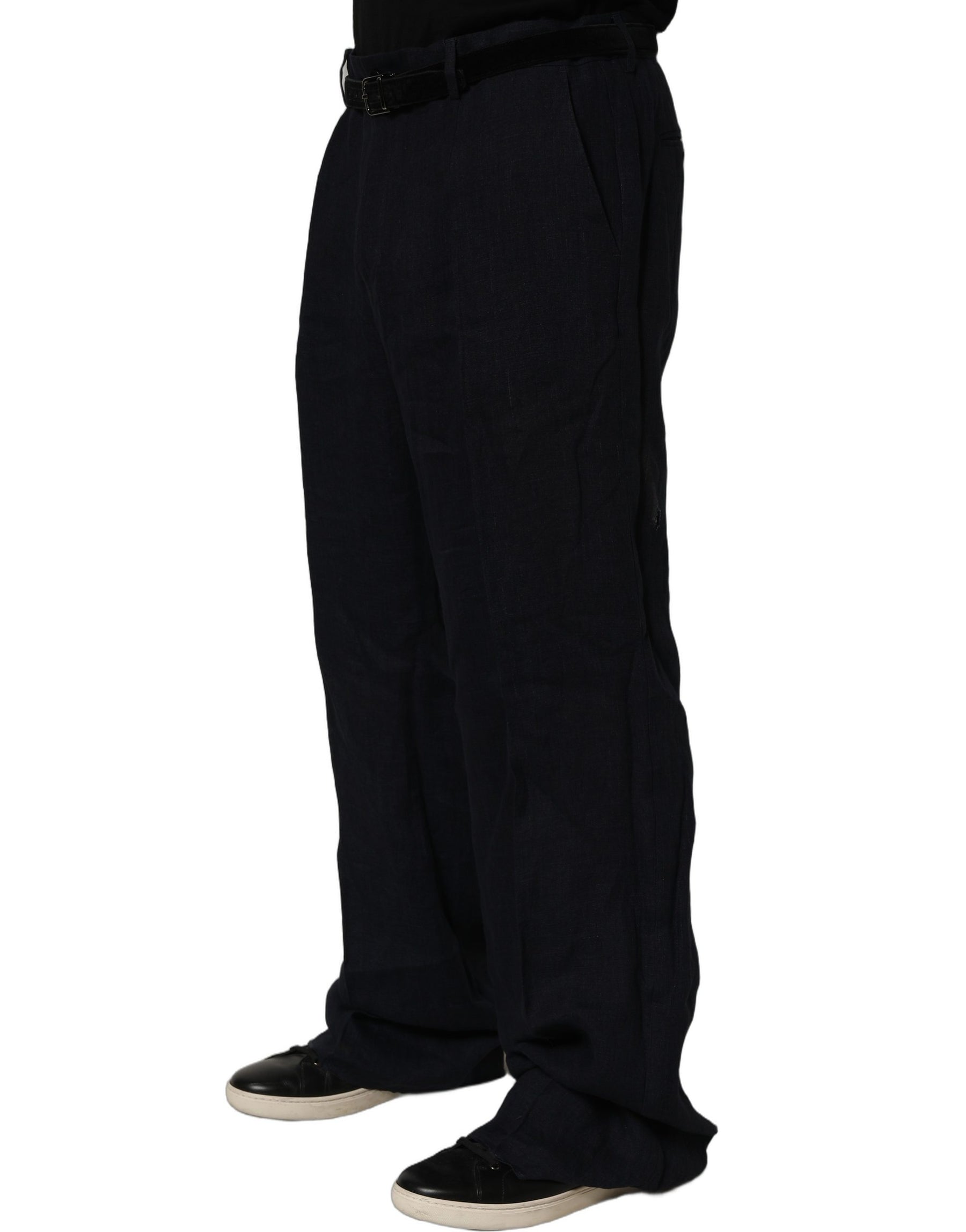 Dolce & Gabbana Black Linen Straight Leg Dress Trouser Pants | Regal Royce