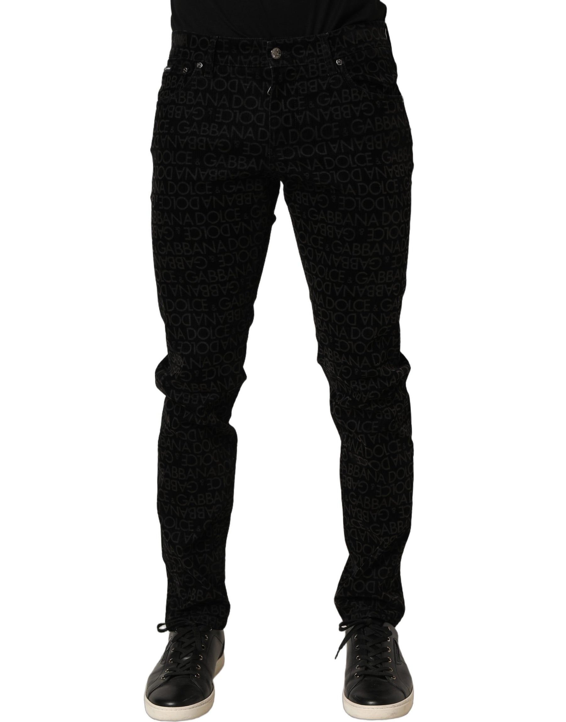 Dolce & Gabbana Black Logo Monogram Cotton Slim Denim Jeans | Regal Royce