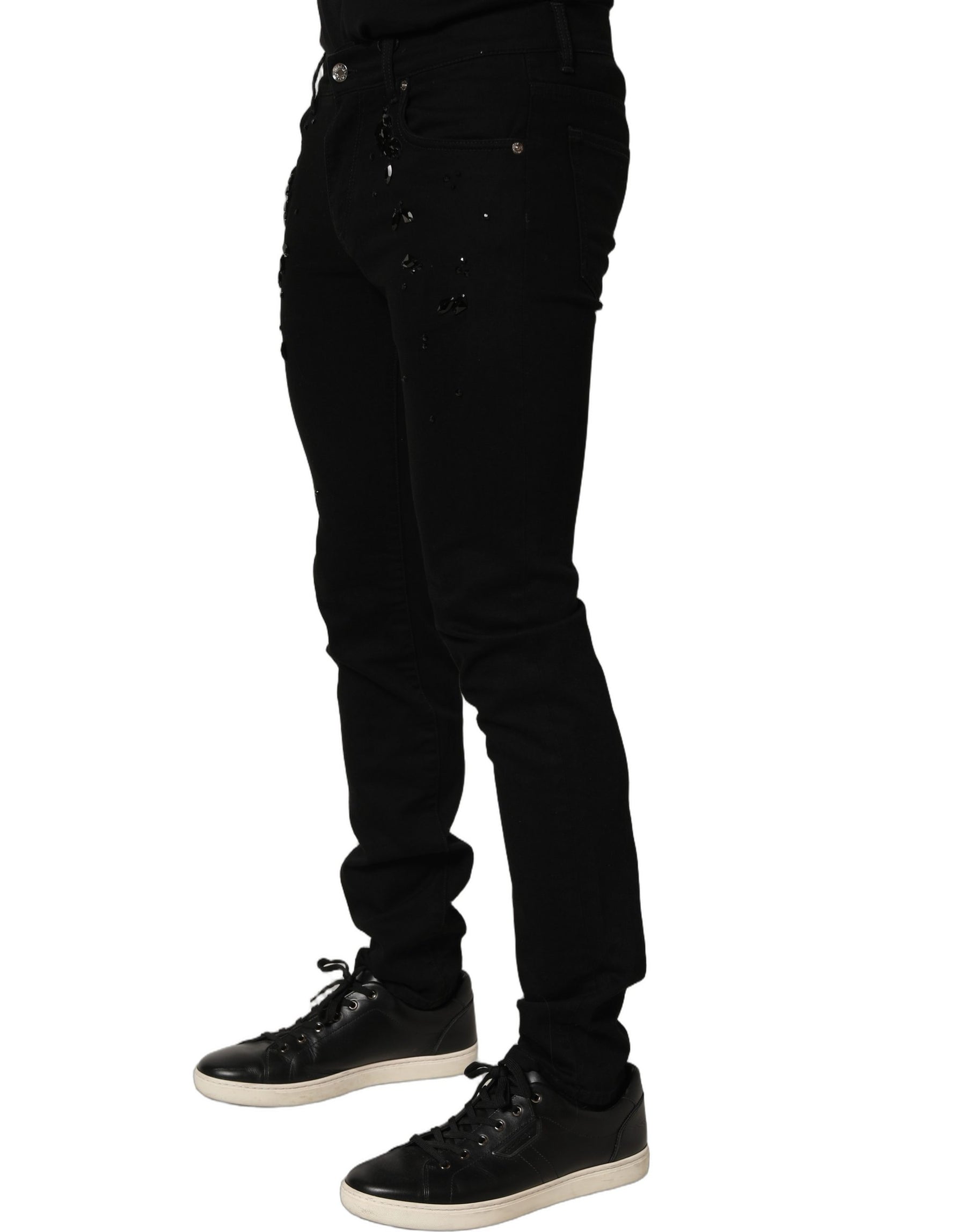 Dolce & Gabbana Black Embellished Cotton Skinny Denim Jeans | Regal Royce