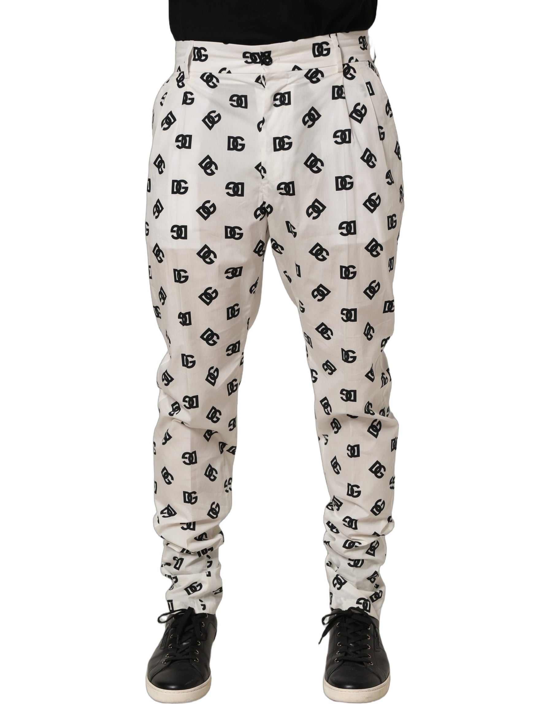 Dolce & Gabbana White Logo Skinny Leg Dress Men Trouser Pants | Regal Royce