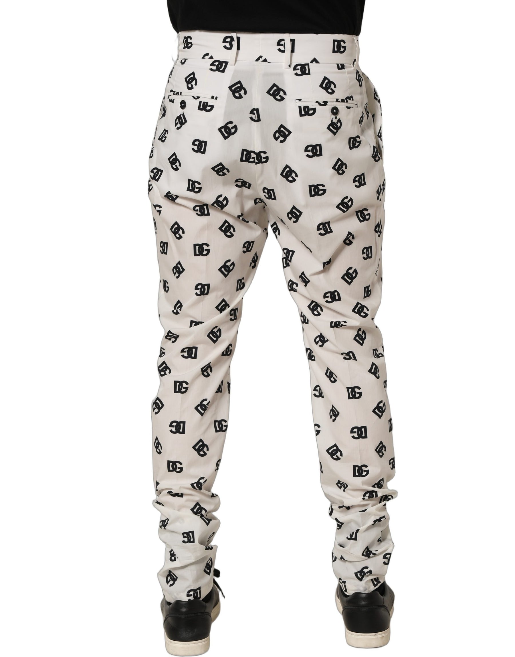 Dolce & Gabbana White Logo Skinny Leg Dress Men Trouser Pants | Regal Royce