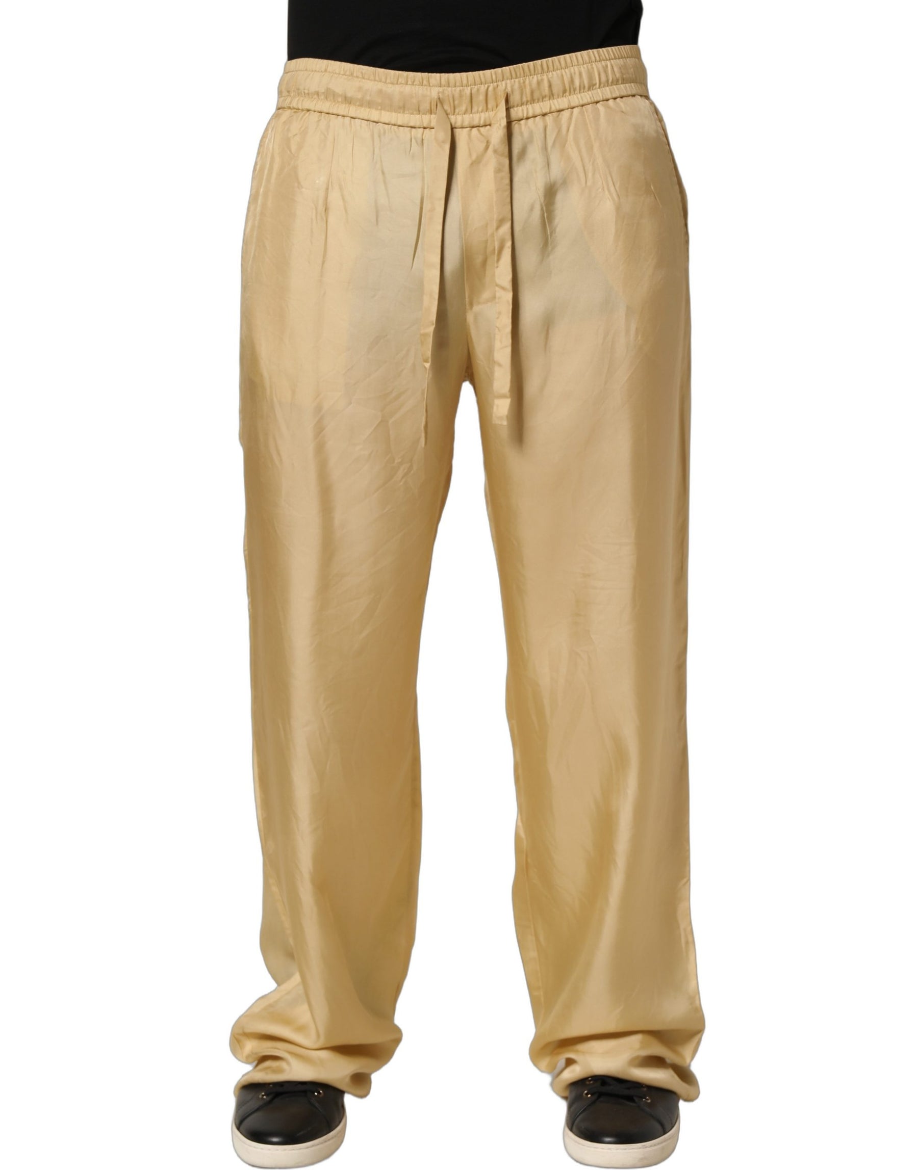 Dolce & Gabbana Yellow Straight Silk Mid Waist Chino Trouser Pants | Regal Royce