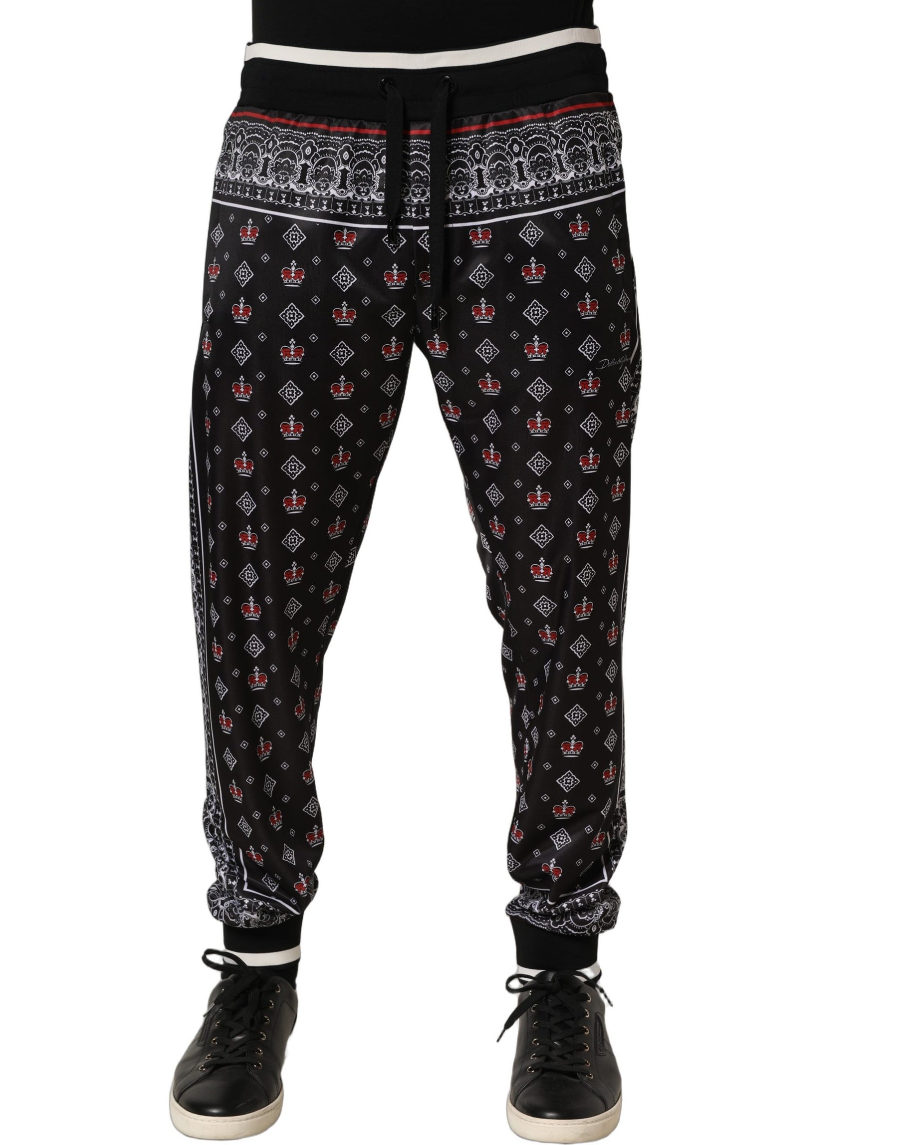 Dolce & Gabbana Black Bandana Crown Jogger Men Trouser Pants | Regal Royce