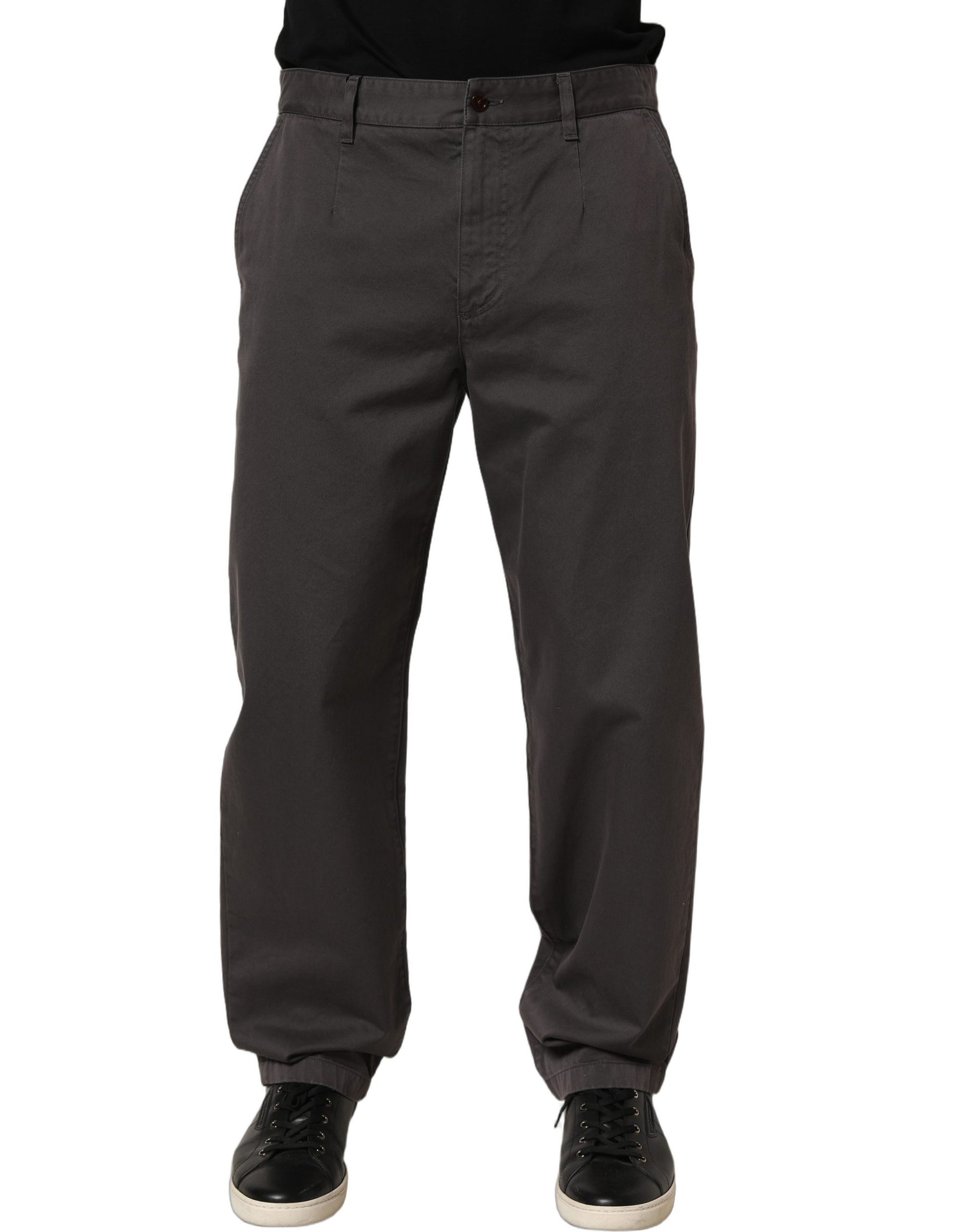 Dolce & Gabbana Dark Gray Cotton Straight Chino Trouser Pants | Regal Royce