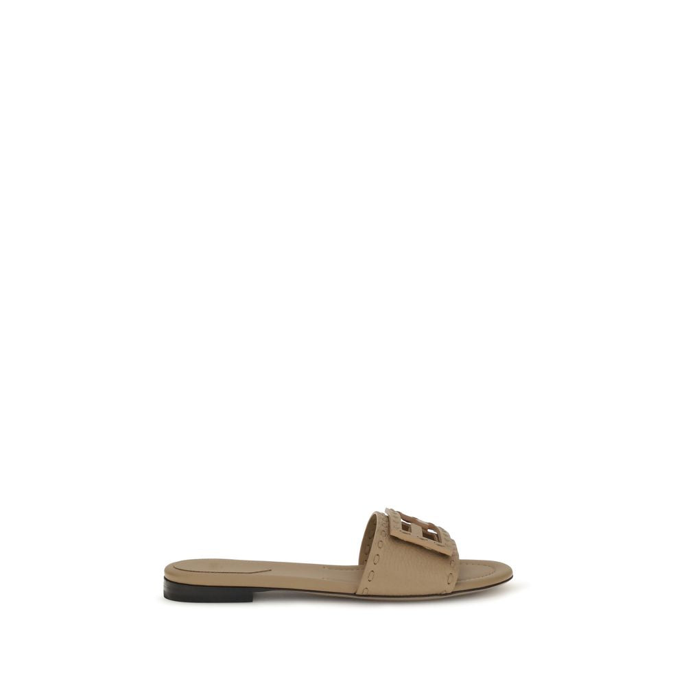 Fendi Beige Calf Leather Bos Taurus Flat Sandals | Regal Royce