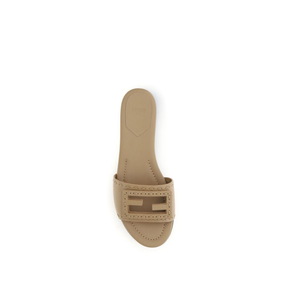 Fendi Beige Calf Leather Bos Taurus Flat Sandals | Regal Royce