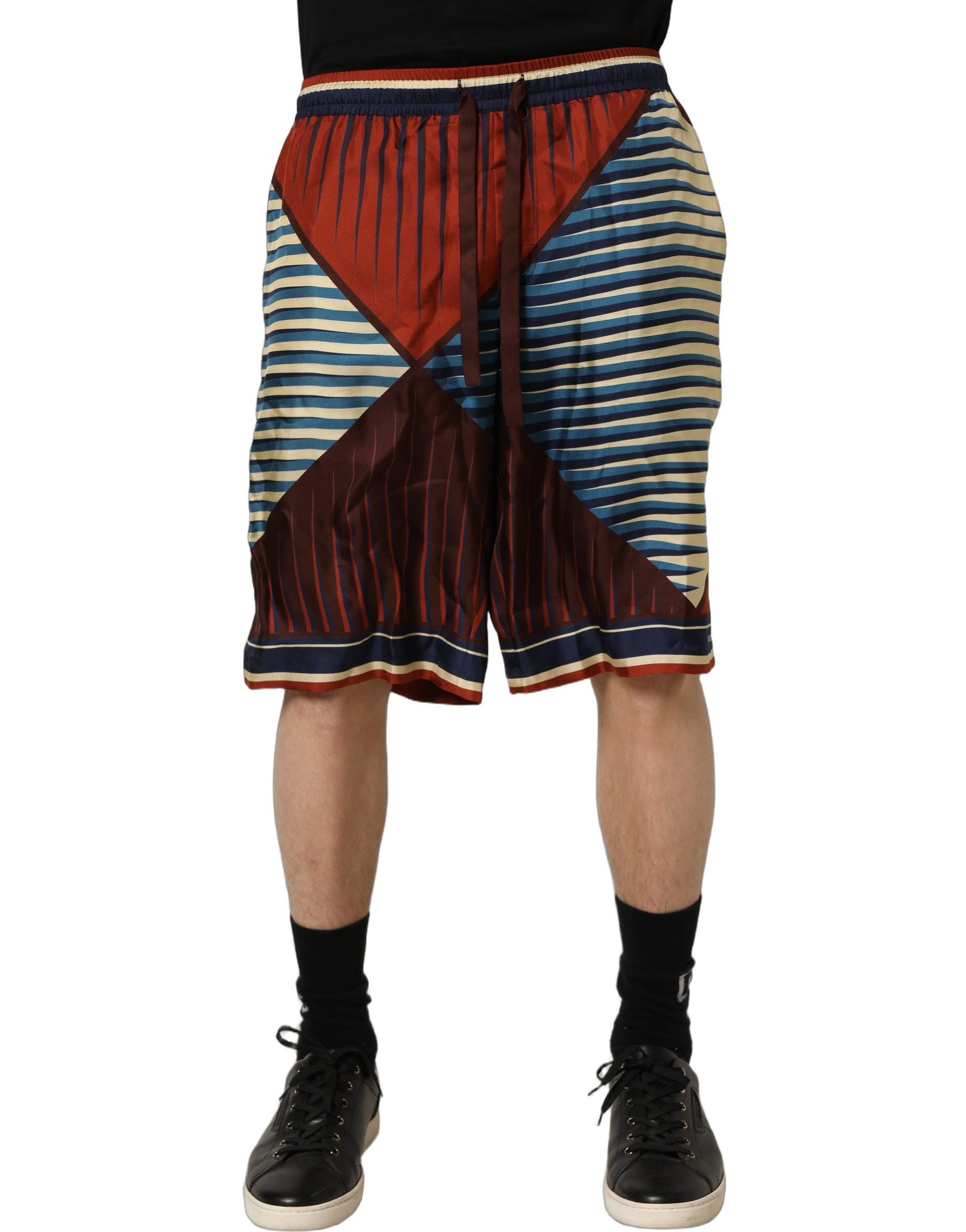 Dolce & Gabbana Multicolor Geometric Silk Men Bermuda Shorts | Regal Royce
