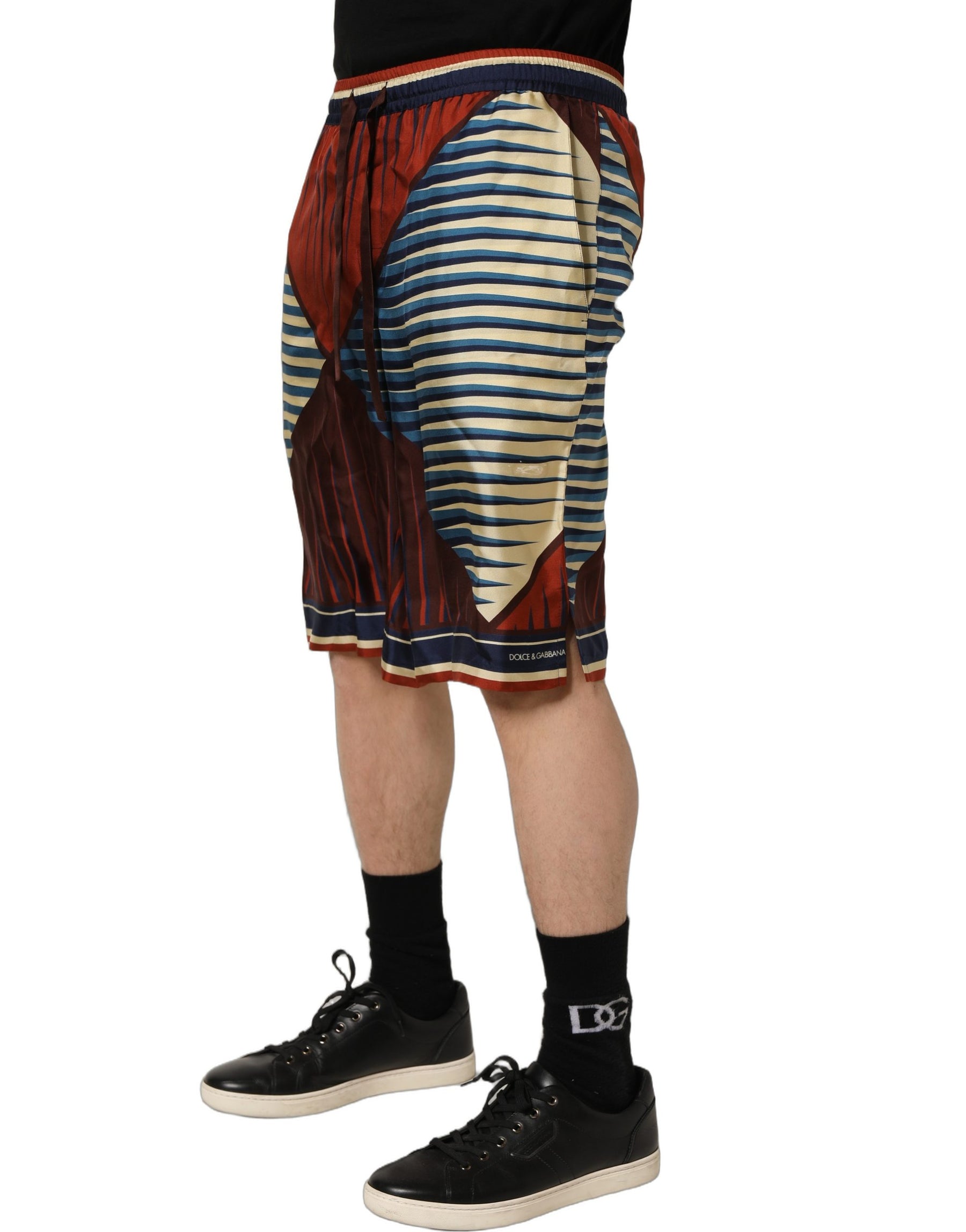 Dolce & Gabbana Multicolor Geometric Silk Men Bermuda Shorts | Regal Royce