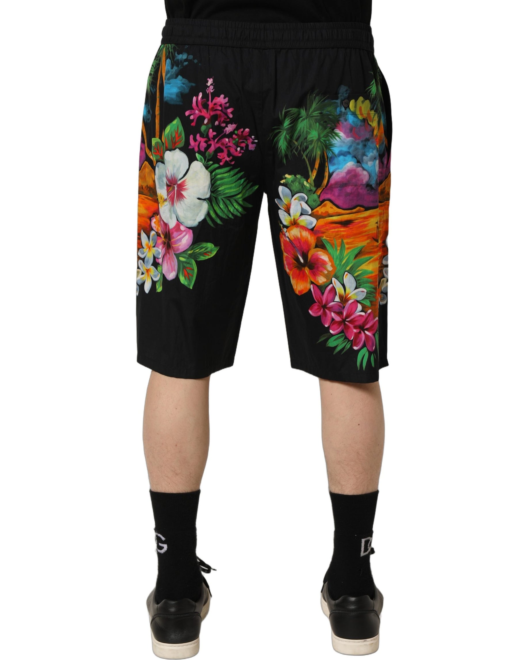 Dolce & Gabbana Black Cotton Tropical Floral Bermuda Shorts | Regal Royce