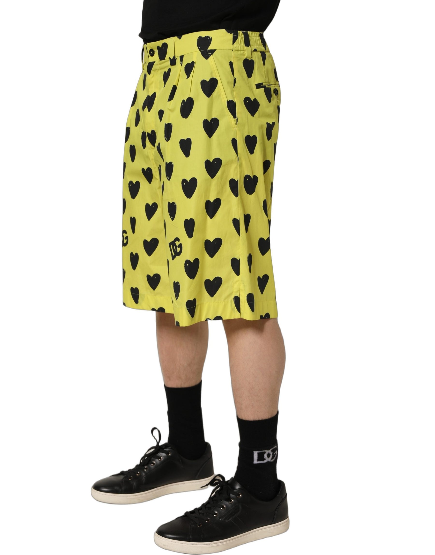 Dolce & Gabbana Yellow Cotton Heart Print Men Bermuda Shorts | Regal Royce