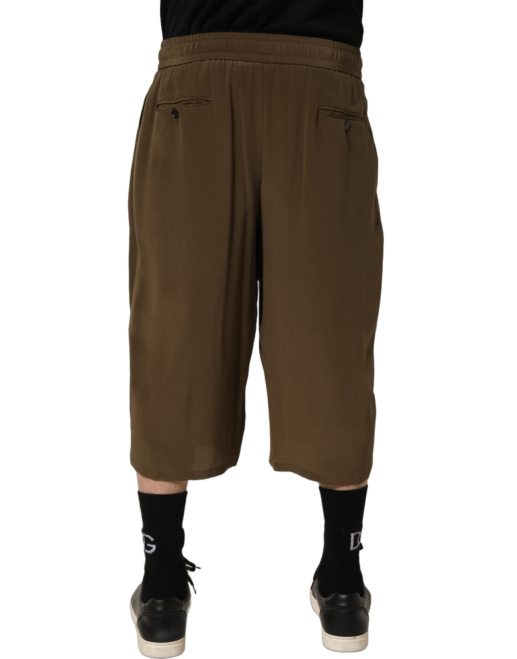 Dolce & Gabbana Brown Silk Mid Waist Pleated Bermuda Shorts | Regal Royce