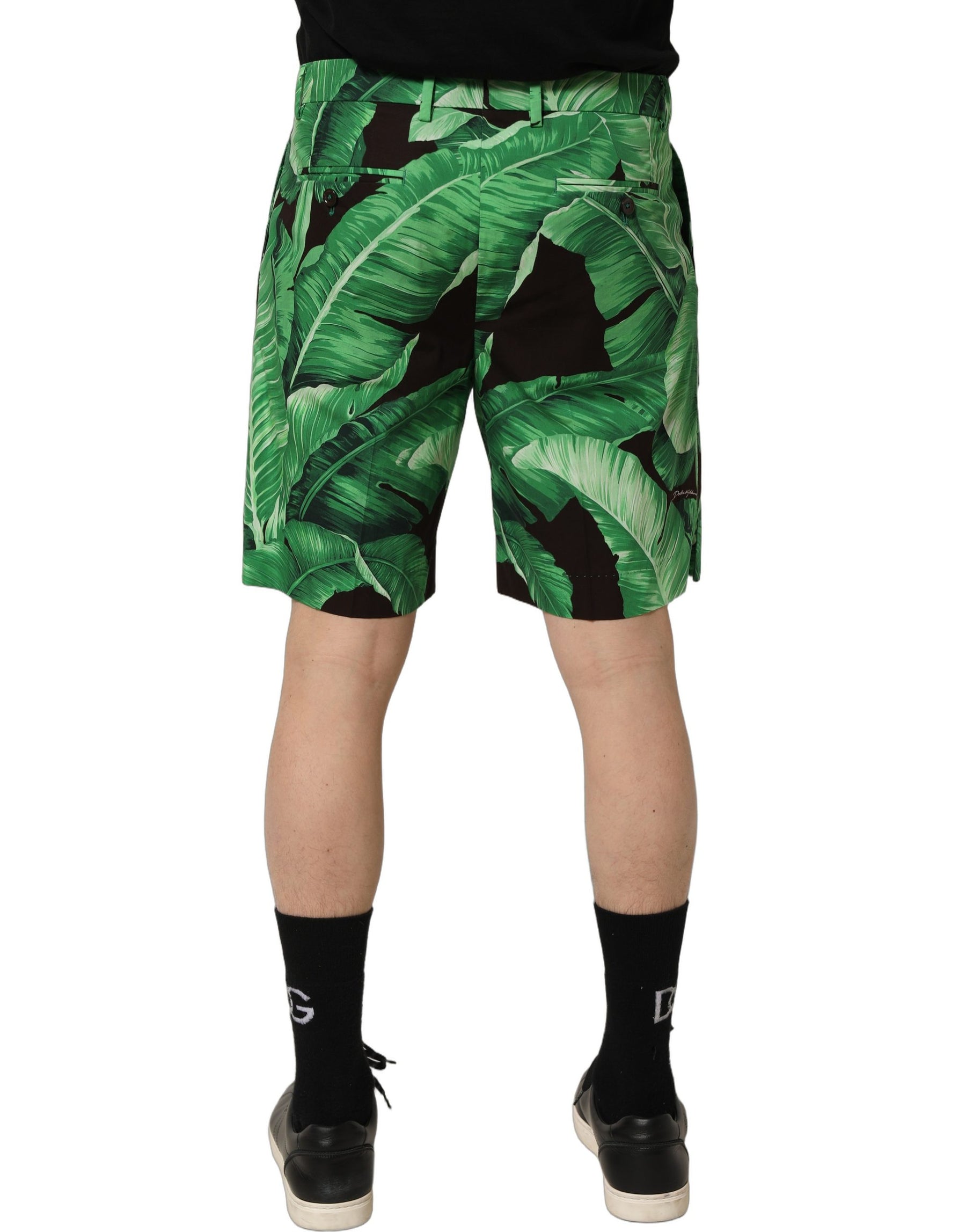 Dolce & Gabbana Black Green Banana Leaf Men Bermuda Shorts | Regal Royce