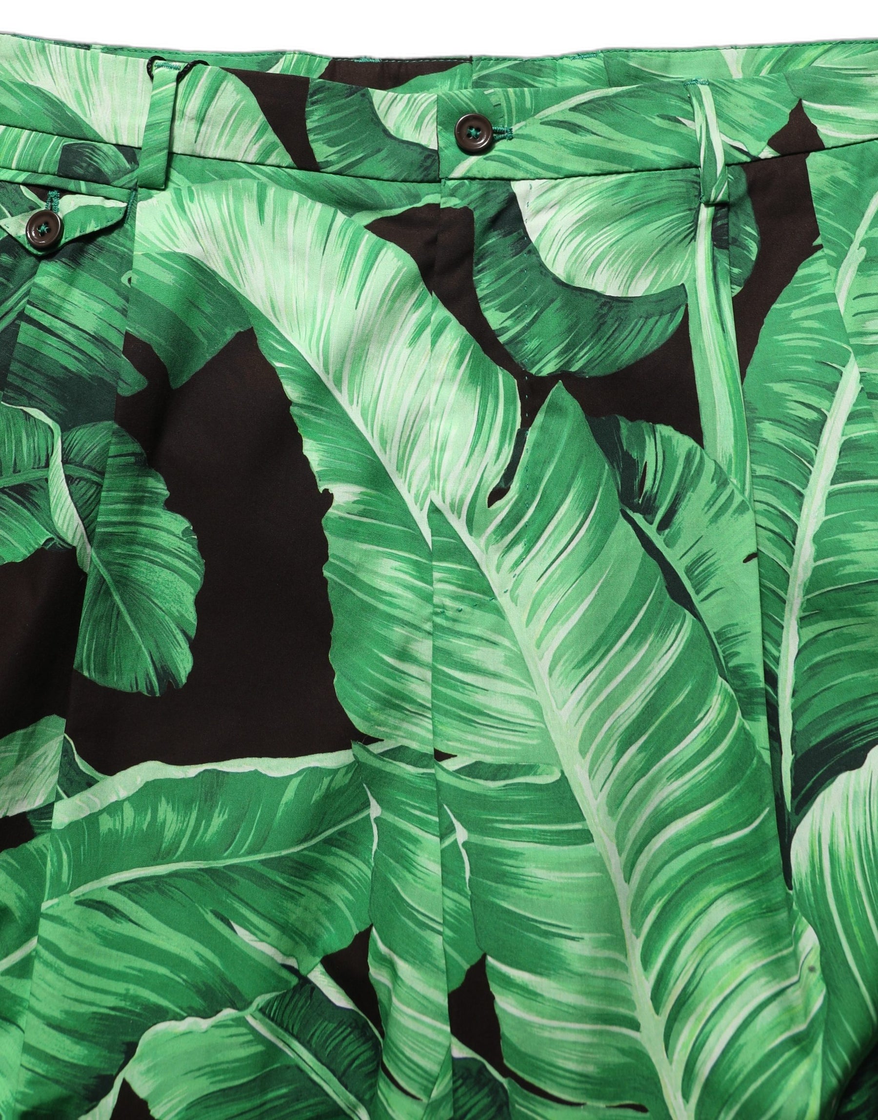 Dolce & Gabbana Black Green Banana Leaf Men Bermuda Shorts | Regal Royce