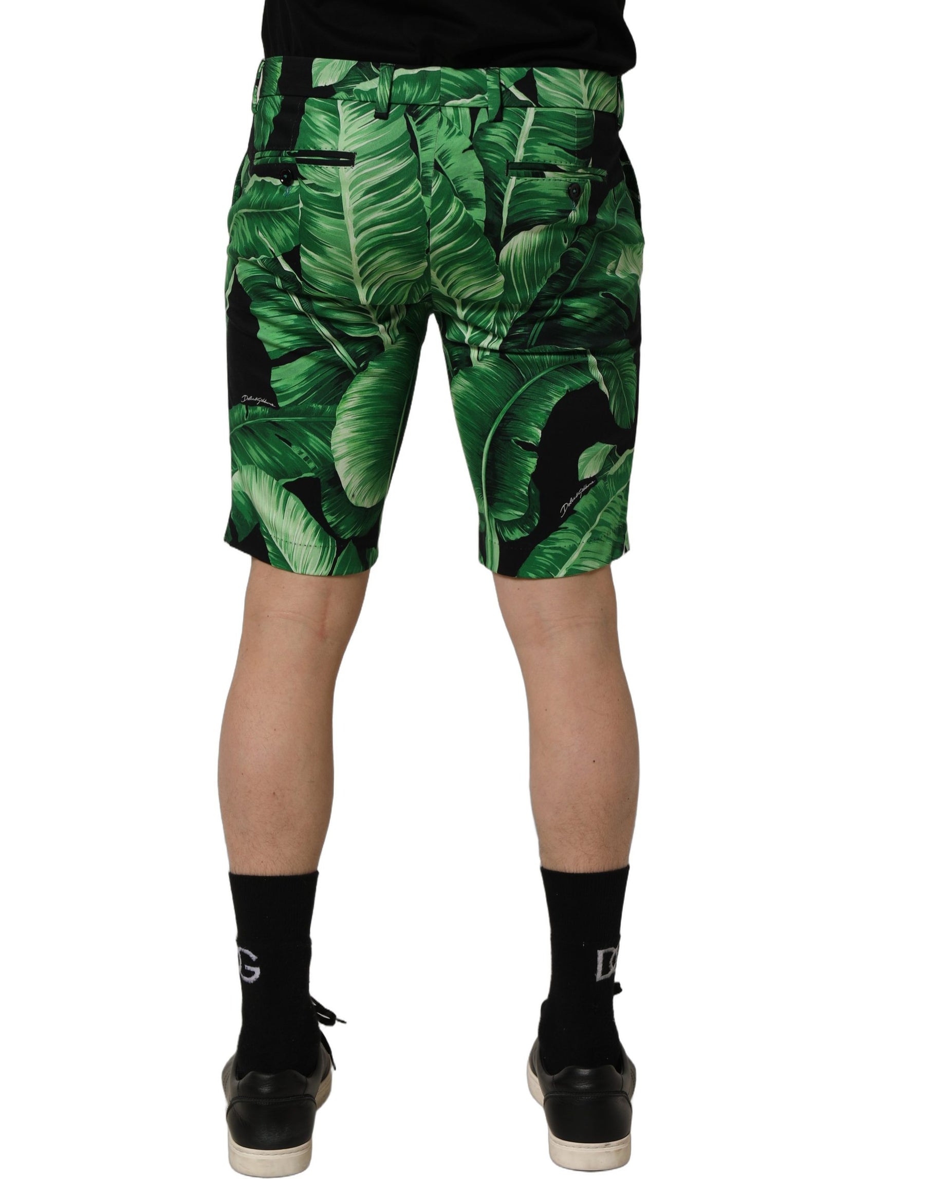 Dolce & Gabbana Black Green Banana Leaf Men Bermuda Shorts | Regal Royce