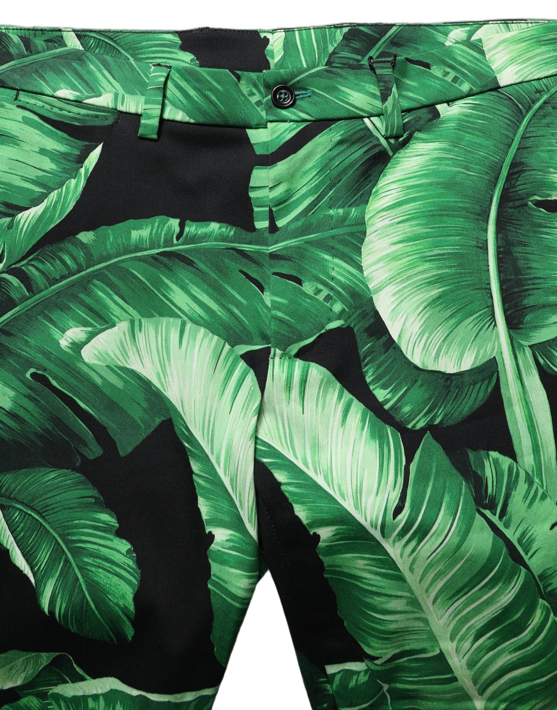 Dolce & Gabbana Black Green Banana Leaf Men Bermuda Shorts | Regal Royce