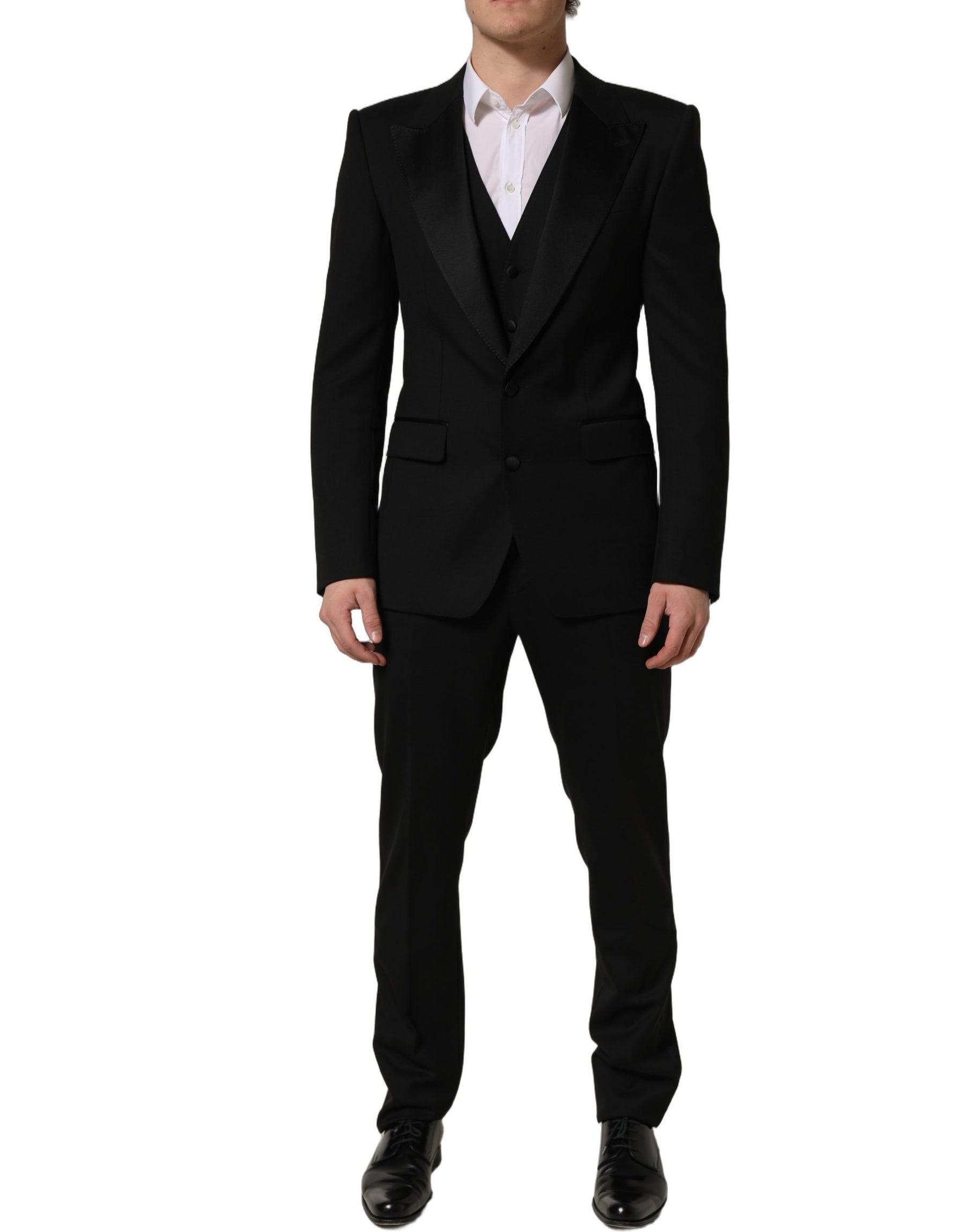 Dolce & Gabbana Black Wool Slim Fit Formal 3 Piece Men Suit | Regal Royce