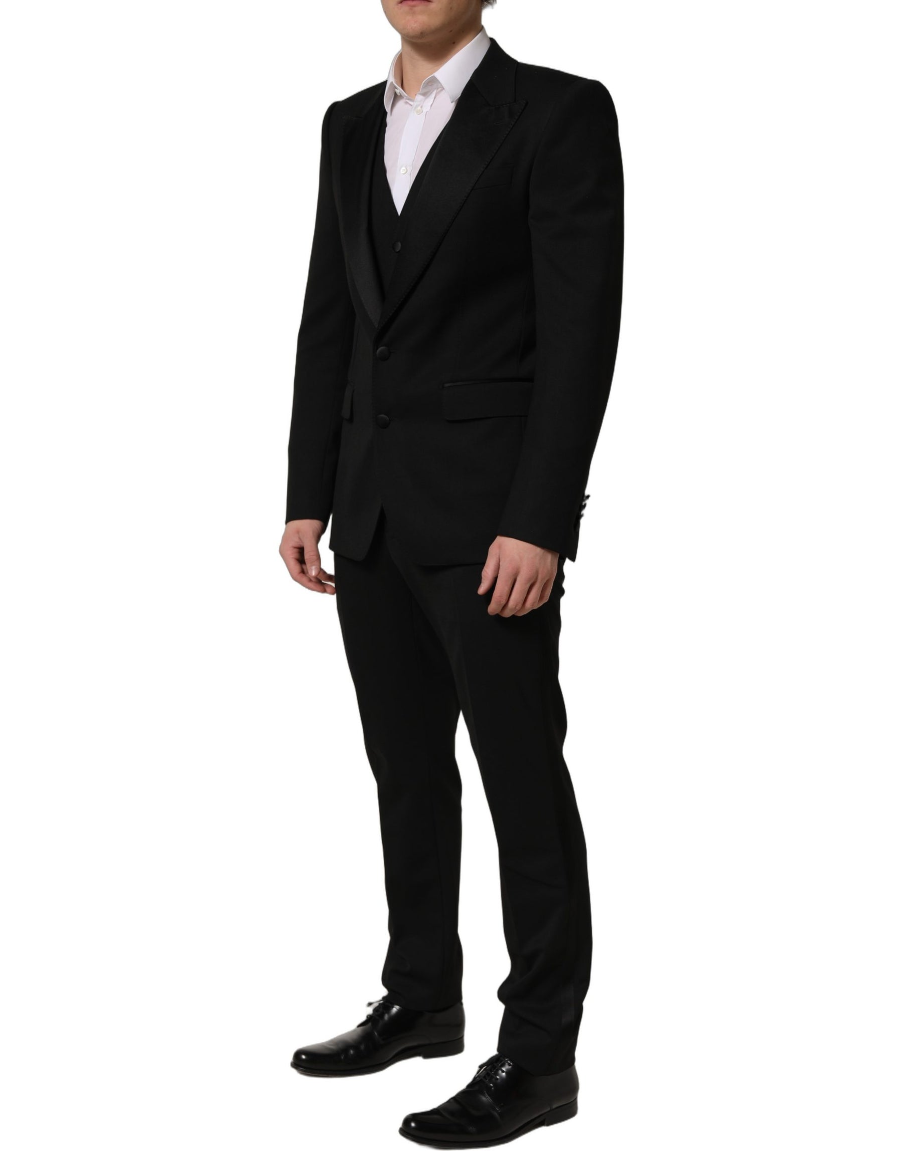 Dolce & Gabbana Black Wool Slim Fit Formal 3 Piece Men Suit | Regal Royce