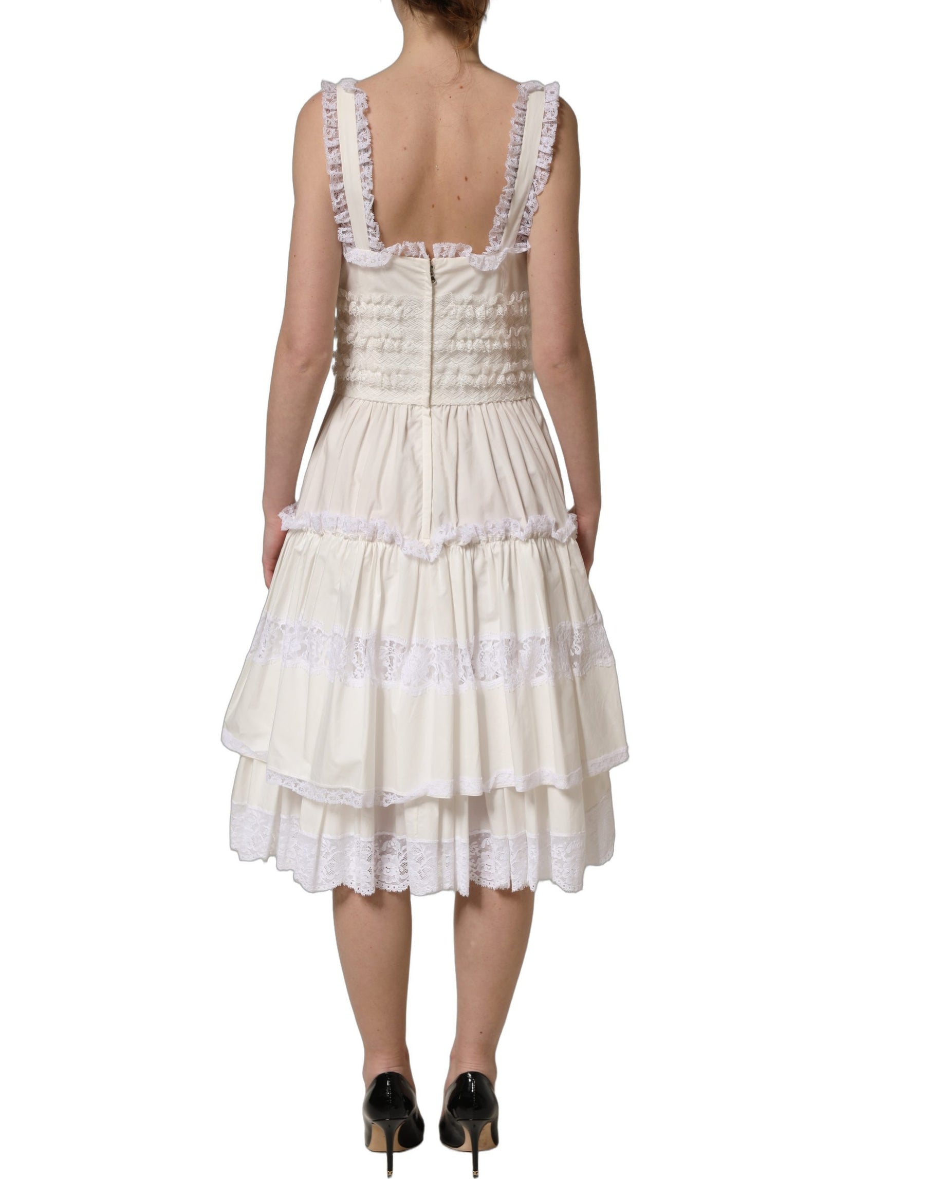 Dolce & Gabbana White Cotton Poplin Ruffled Midi Dress | Regal Royce