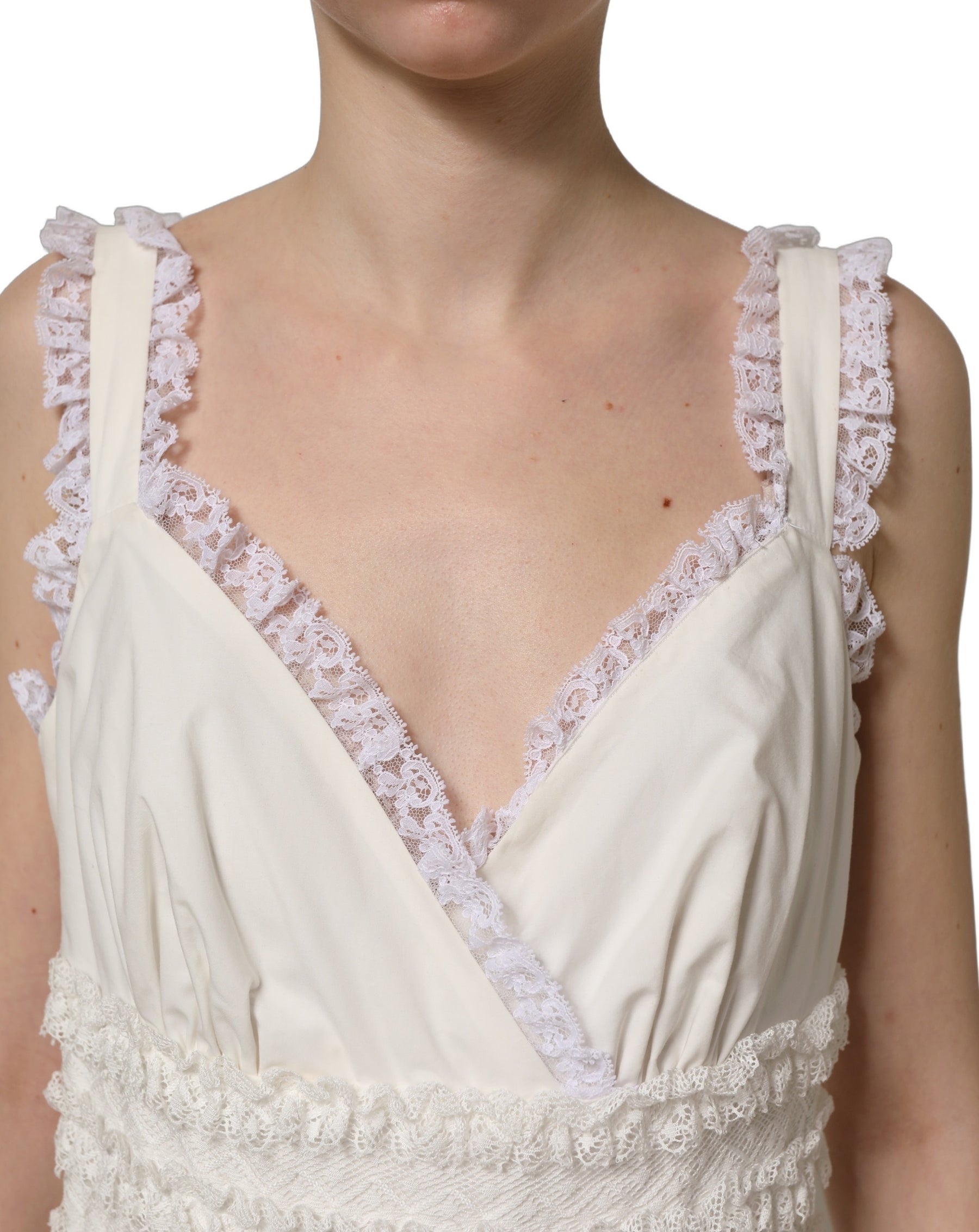 Dolce & Gabbana White Cotton Poplin Ruffled Midi Dress | Regal Royce