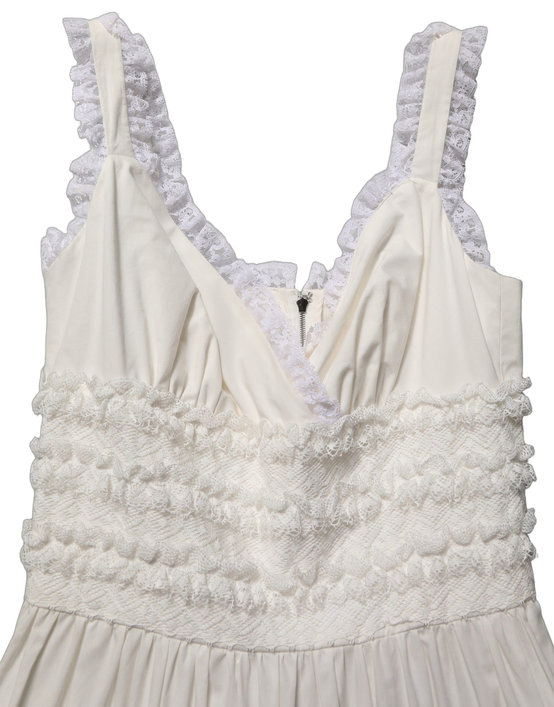 Dolce & Gabbana White Cotton Poplin Ruffled Midi Dress | Regal Royce