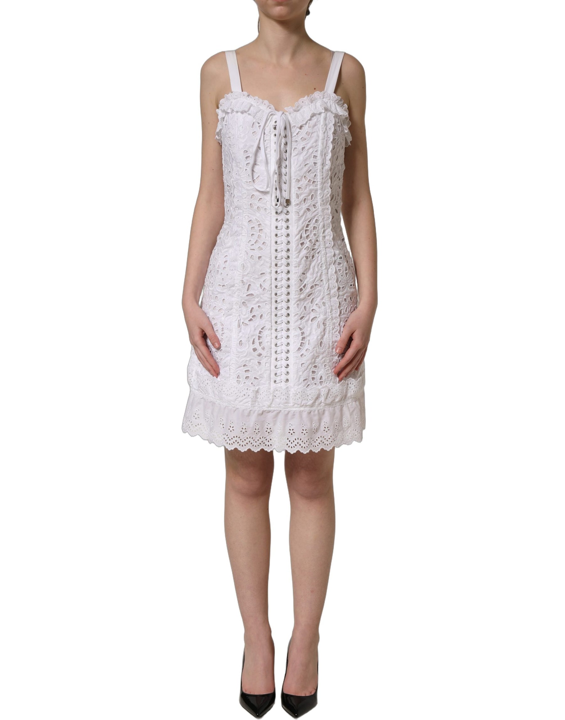 Dolce & Gabbana White Broderie Anglaise Cotton Mini Dress | Regal Royce