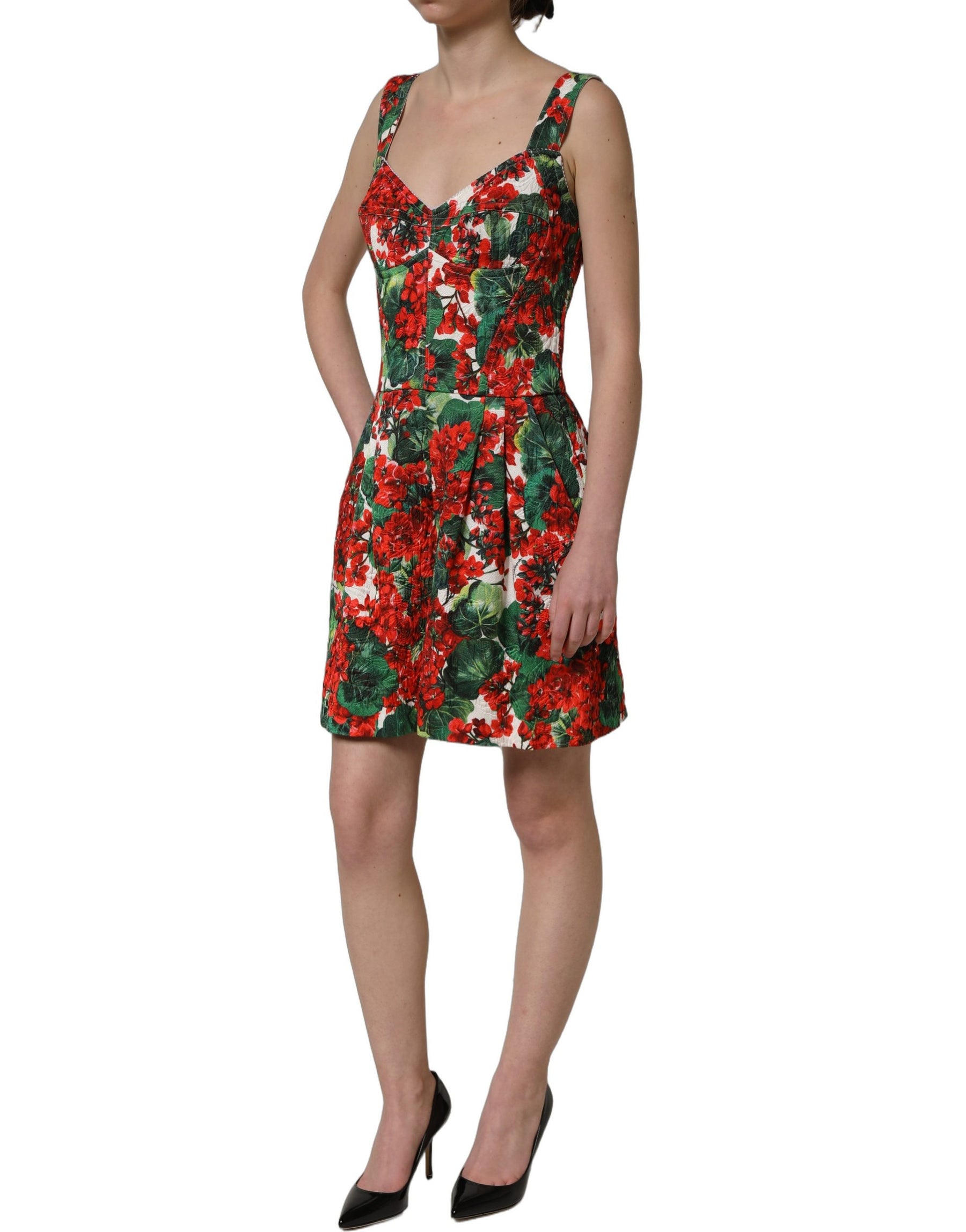 Dolce & Gabbana Multicolor Geranium Print A-line Mini Dress | Regal Royce