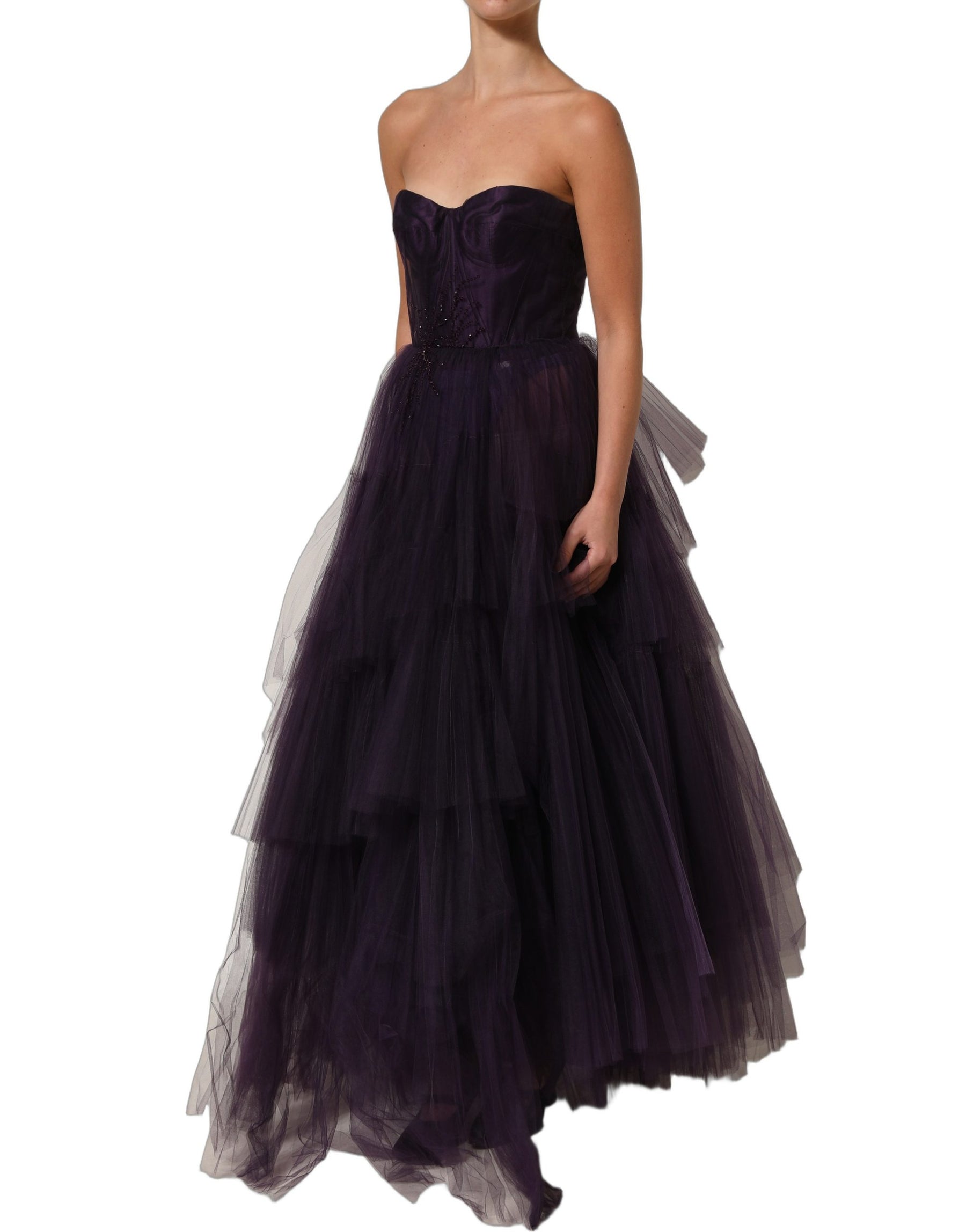 Dolce & Gabbana Purple Tiered Tulle Silk Long Gown Dress | Regal Royce