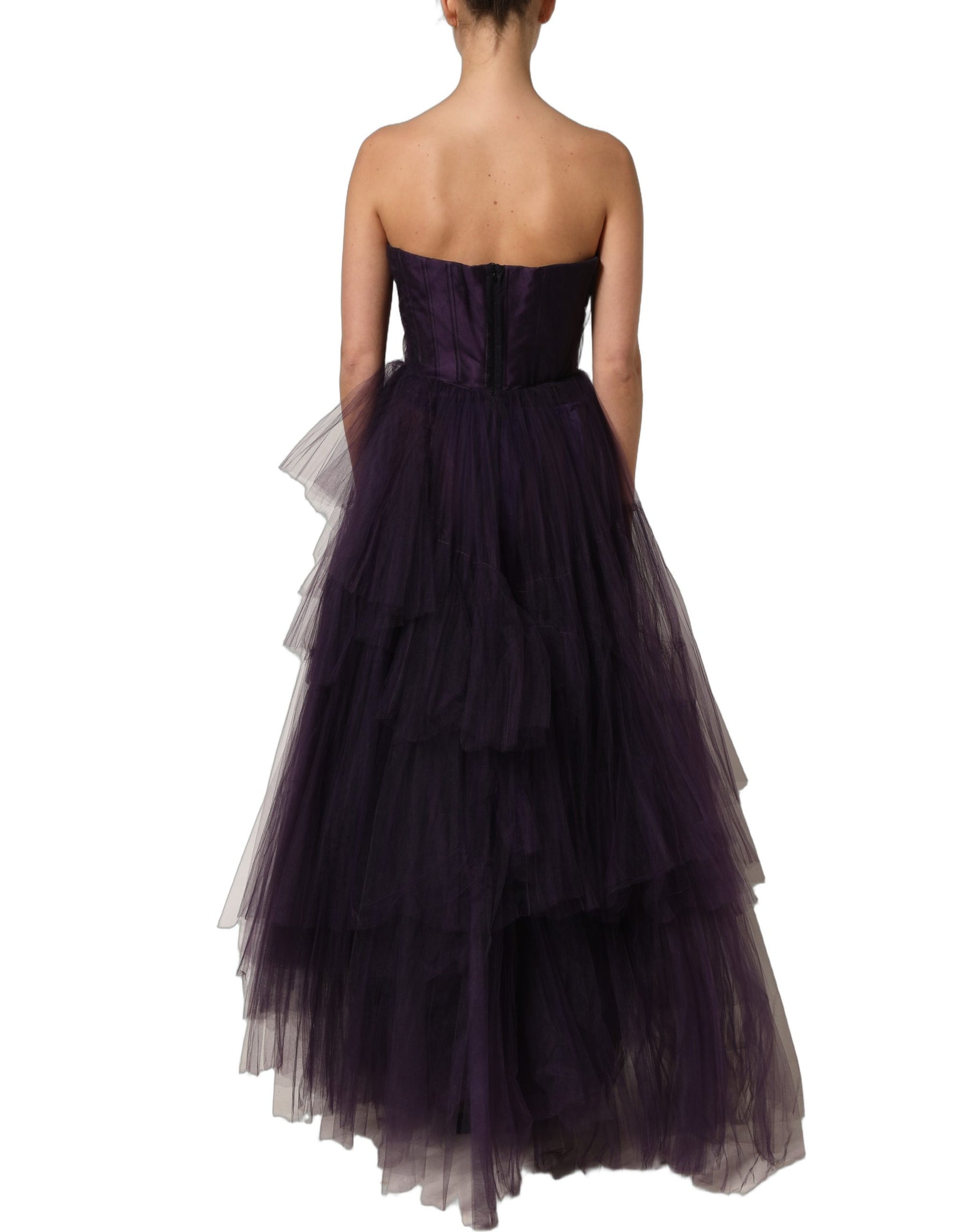 Dolce & Gabbana Purple Tiered Tulle Silk Long Gown Dress | Regal Royce