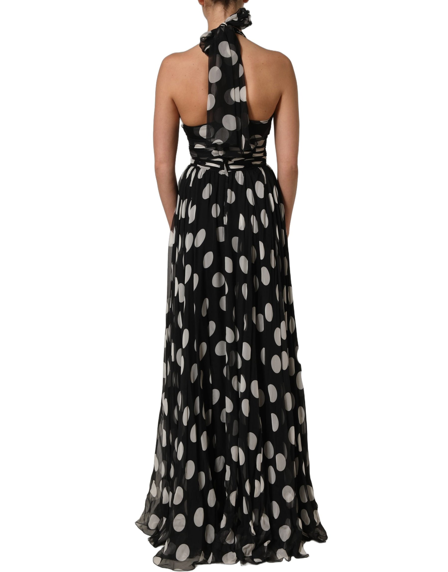 Dolce & Gabbana Black White Polka Dot Pleated Maxi Dress | Regal Royce