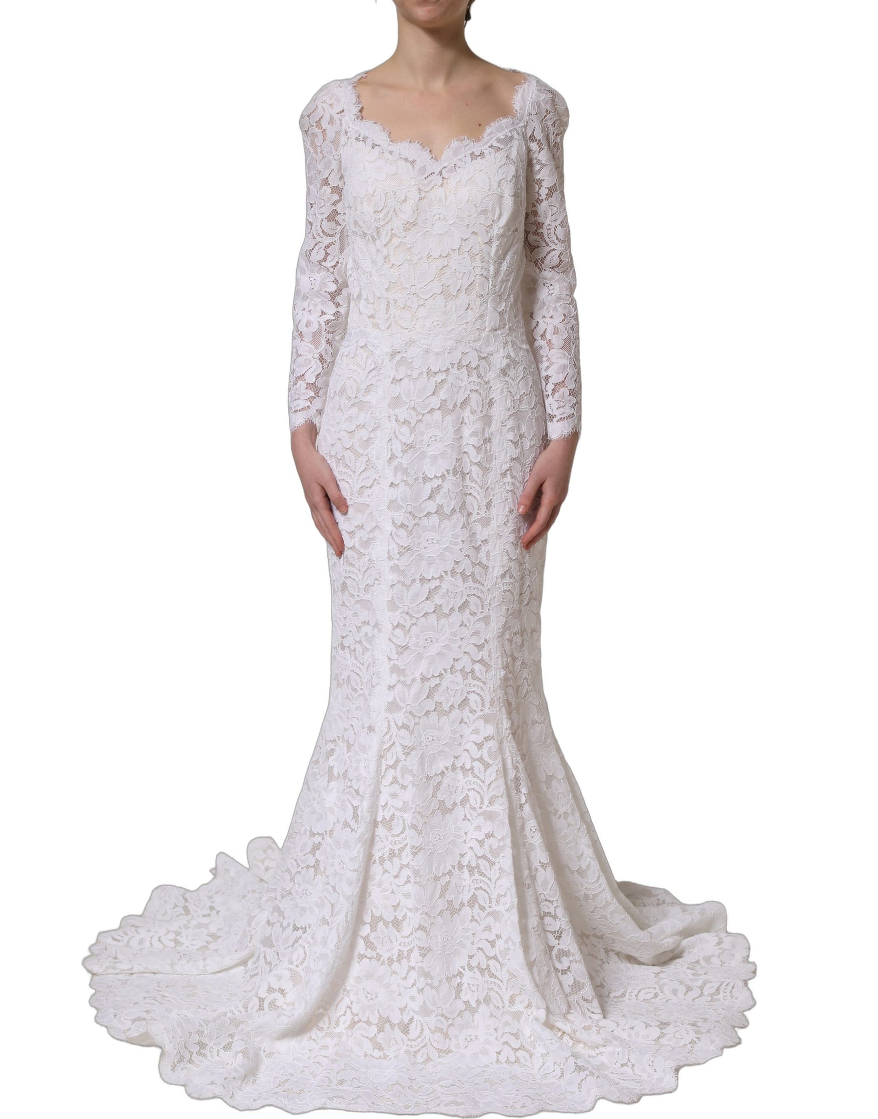 Dolce & Gabbana White Floral Lace Mermaid Long Gown Dress | Regal Royce