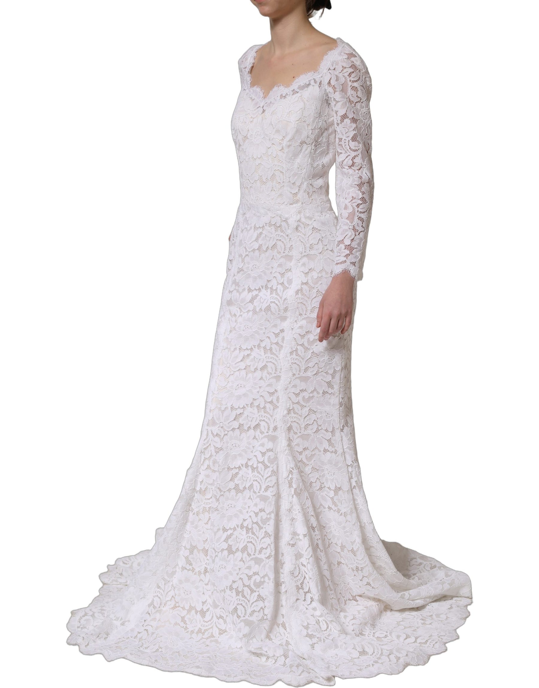 Dolce & Gabbana White Floral Lace Mermaid Long Gown Dress | Regal Royce