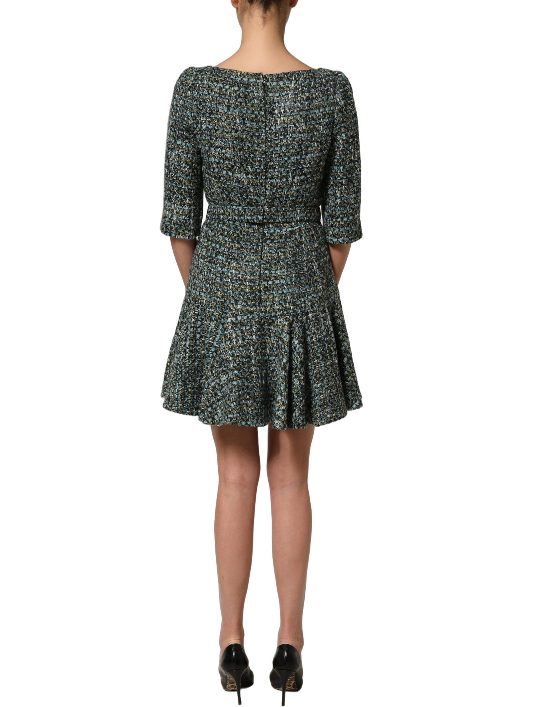 Dolce & Gabbana Multicolor Tweed Belted Babydoll Mini Dress | Regal Royce