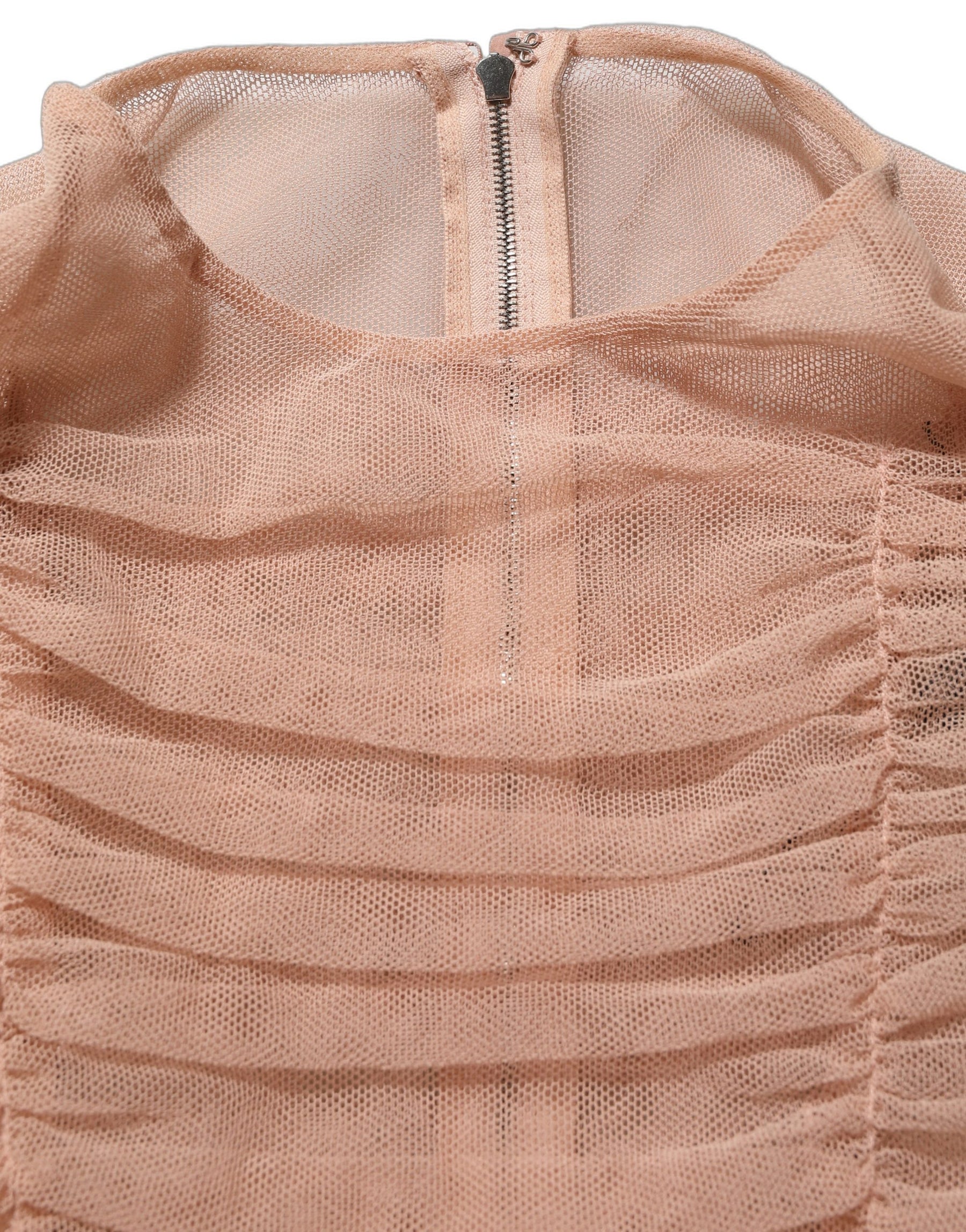 Dolce & Gabbana Beige Cotton Mesh Ruched Sheath Midi Dress | Regal Royce