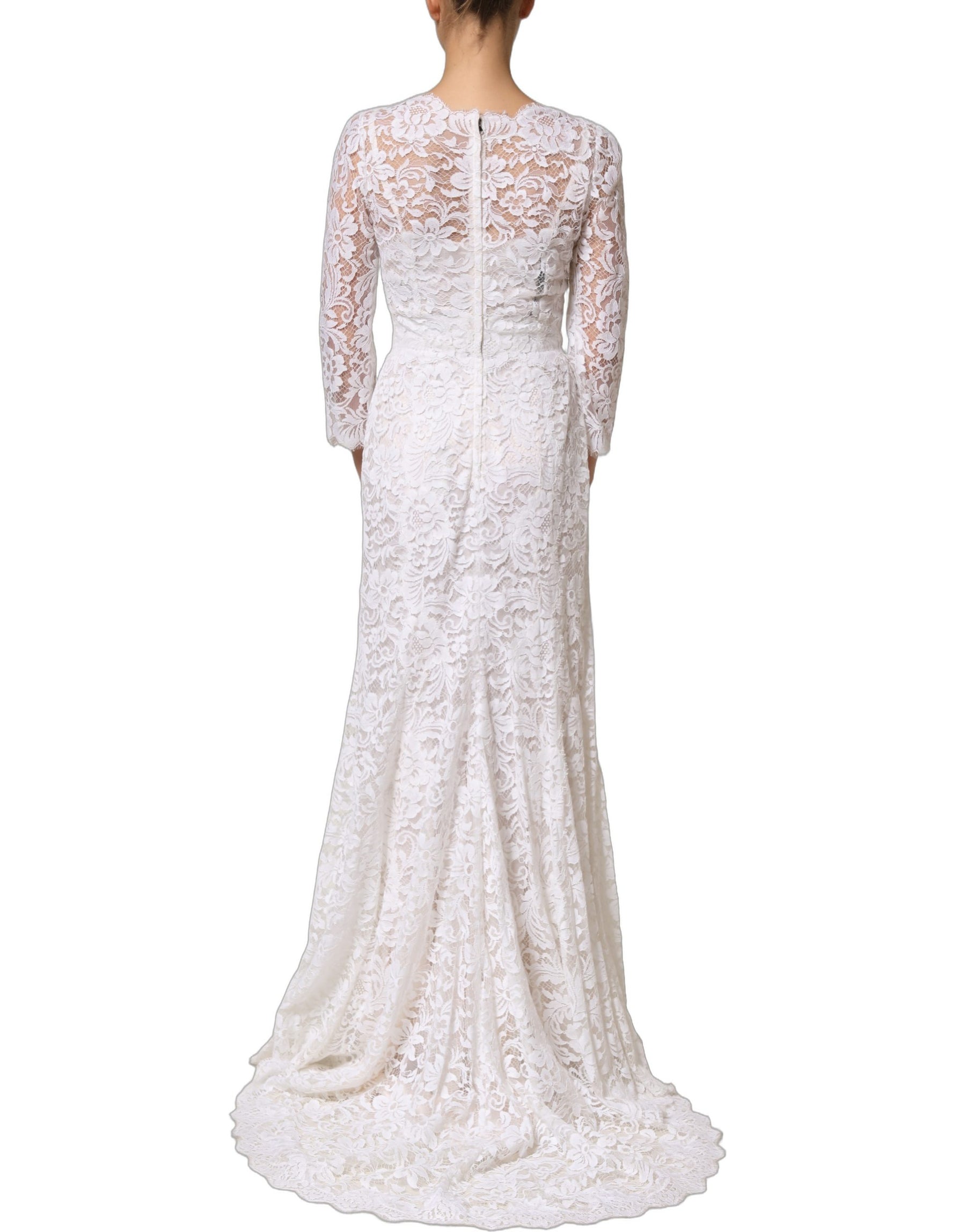 Dolce & Gabbana White Cotton Floral Lace Long Gown Dress | Regal Royce